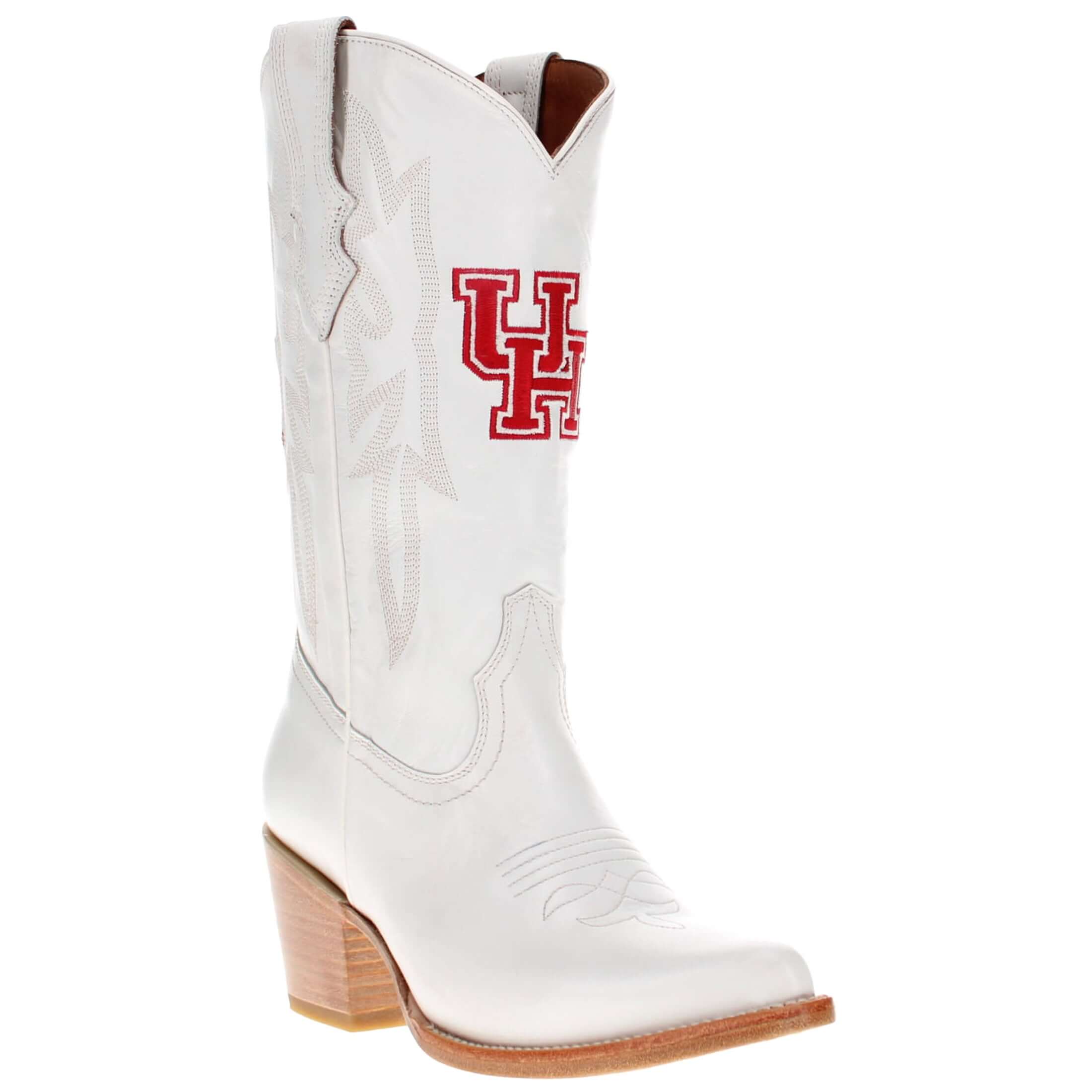 Women's University of Houston All White Pointed Toe Cowgirl Boots Leighton Vaccari University