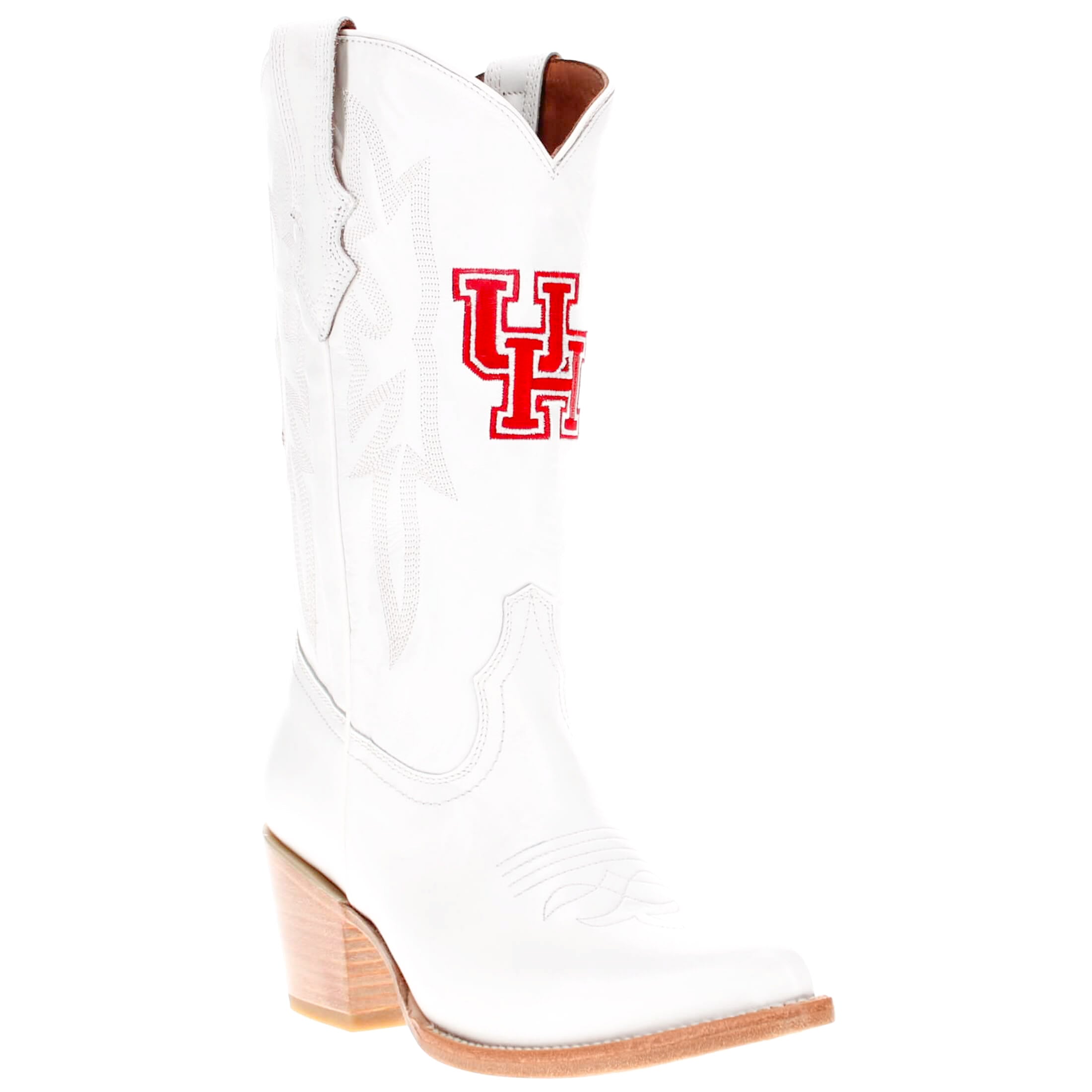 Women's University of Houston All White Pointed Toe Cowgirl Boots Leighton Vaccari University