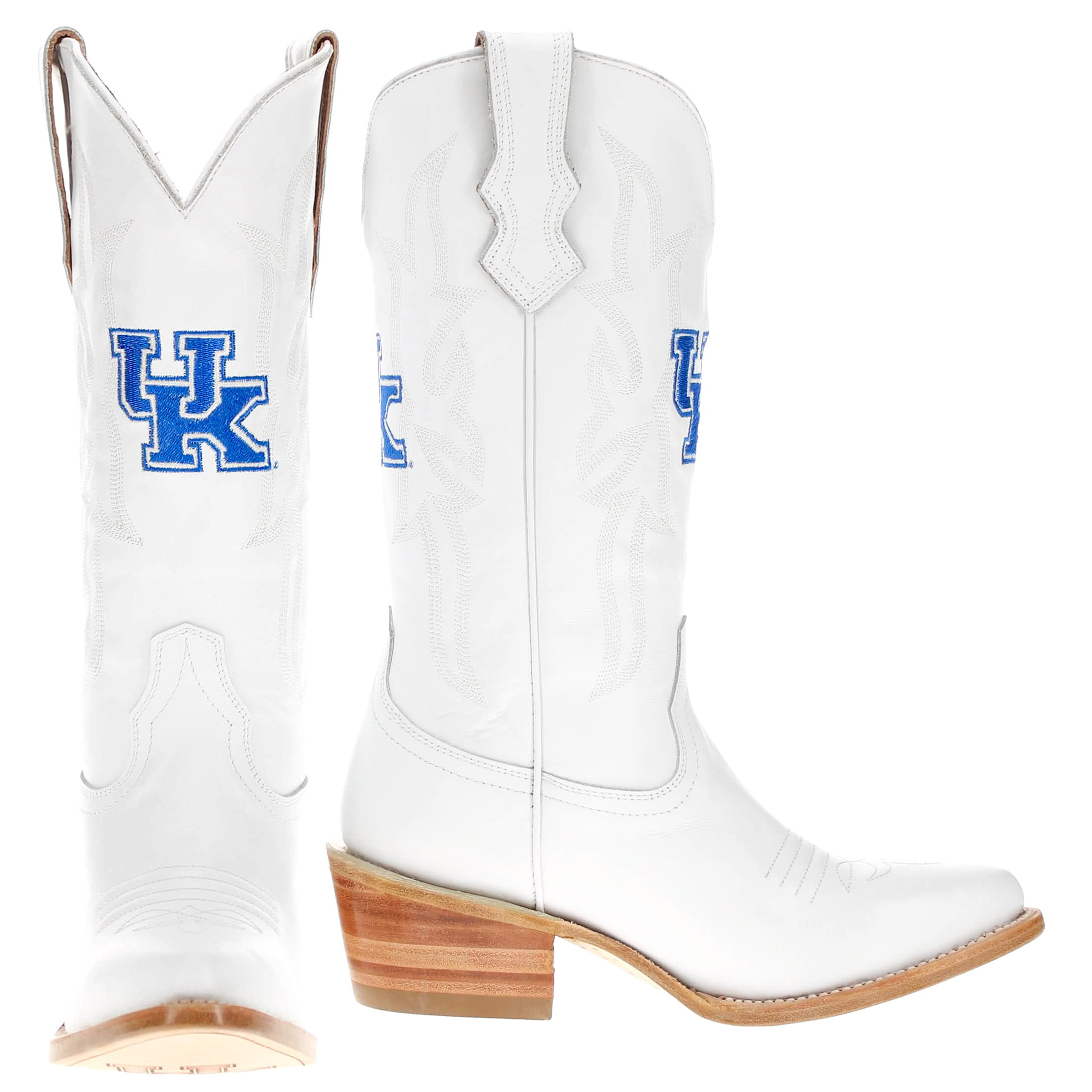 Women's University of Kentucky All White Pointed Toe Cowgirl Boots Leighton by Vaccari University