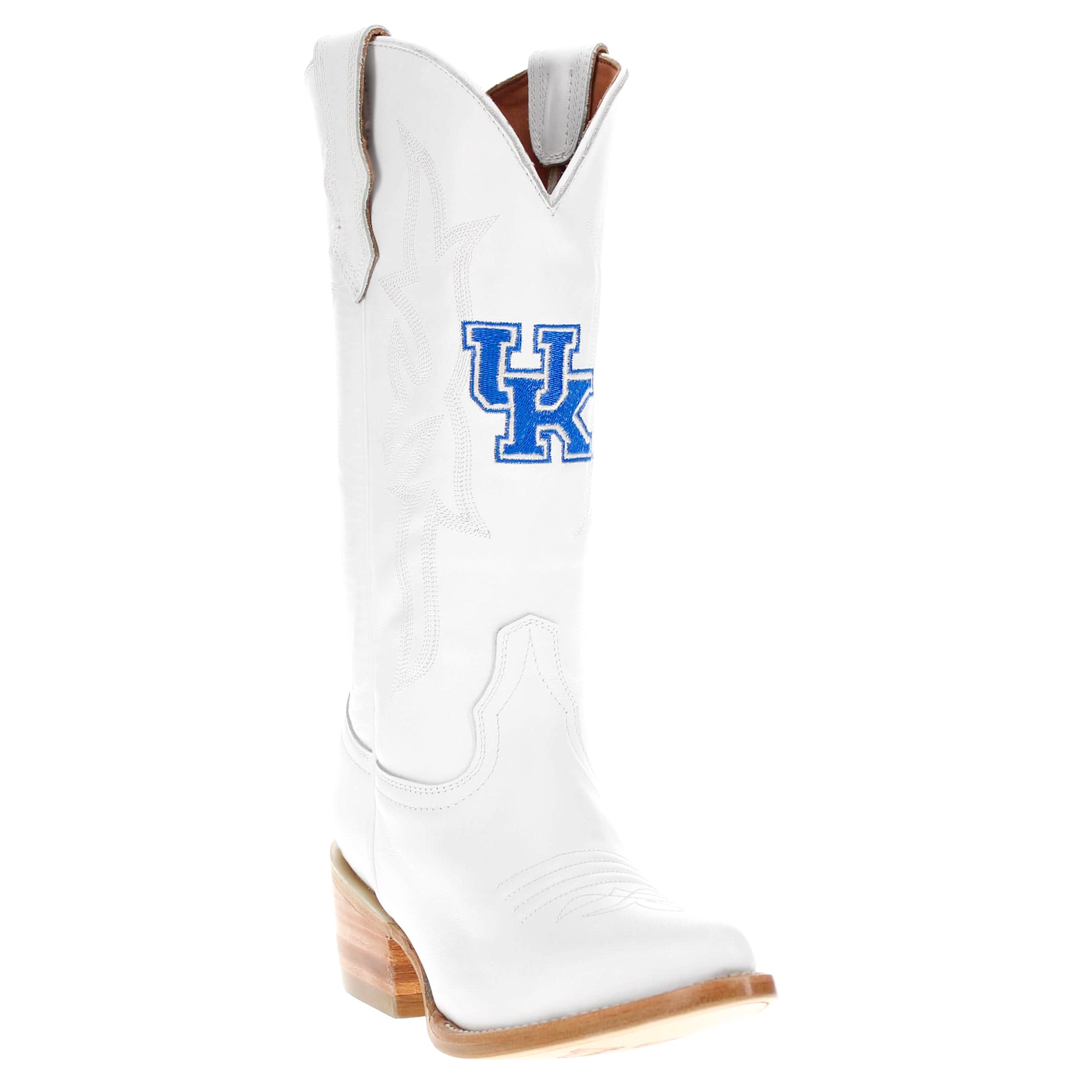 Women's University of Kentucky All White Pointed Toe Cowgirl Boots Leighton by Vaccari University