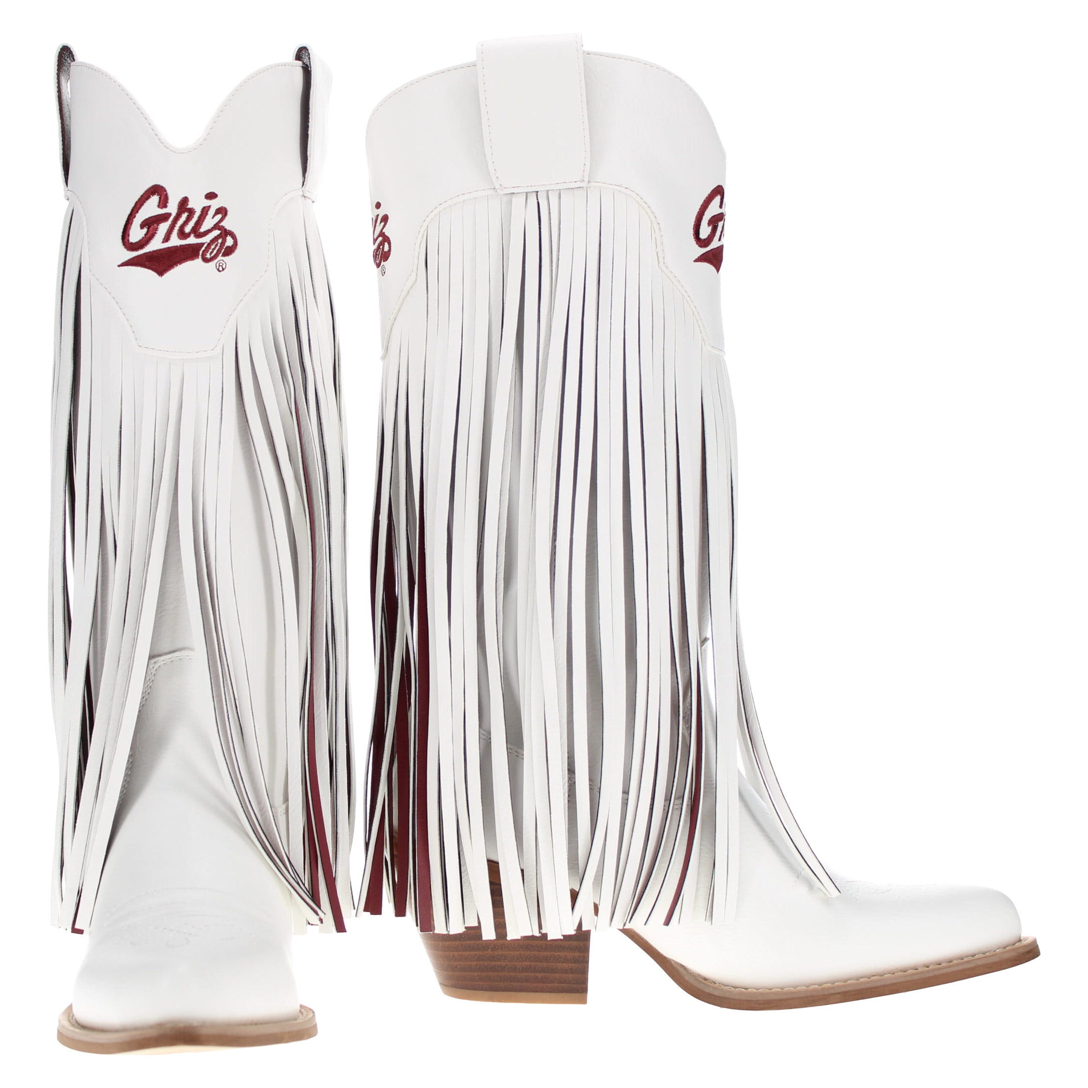 Women's University of Montana White Fringe Cowgirl Boots Kacey by V by Vaccari