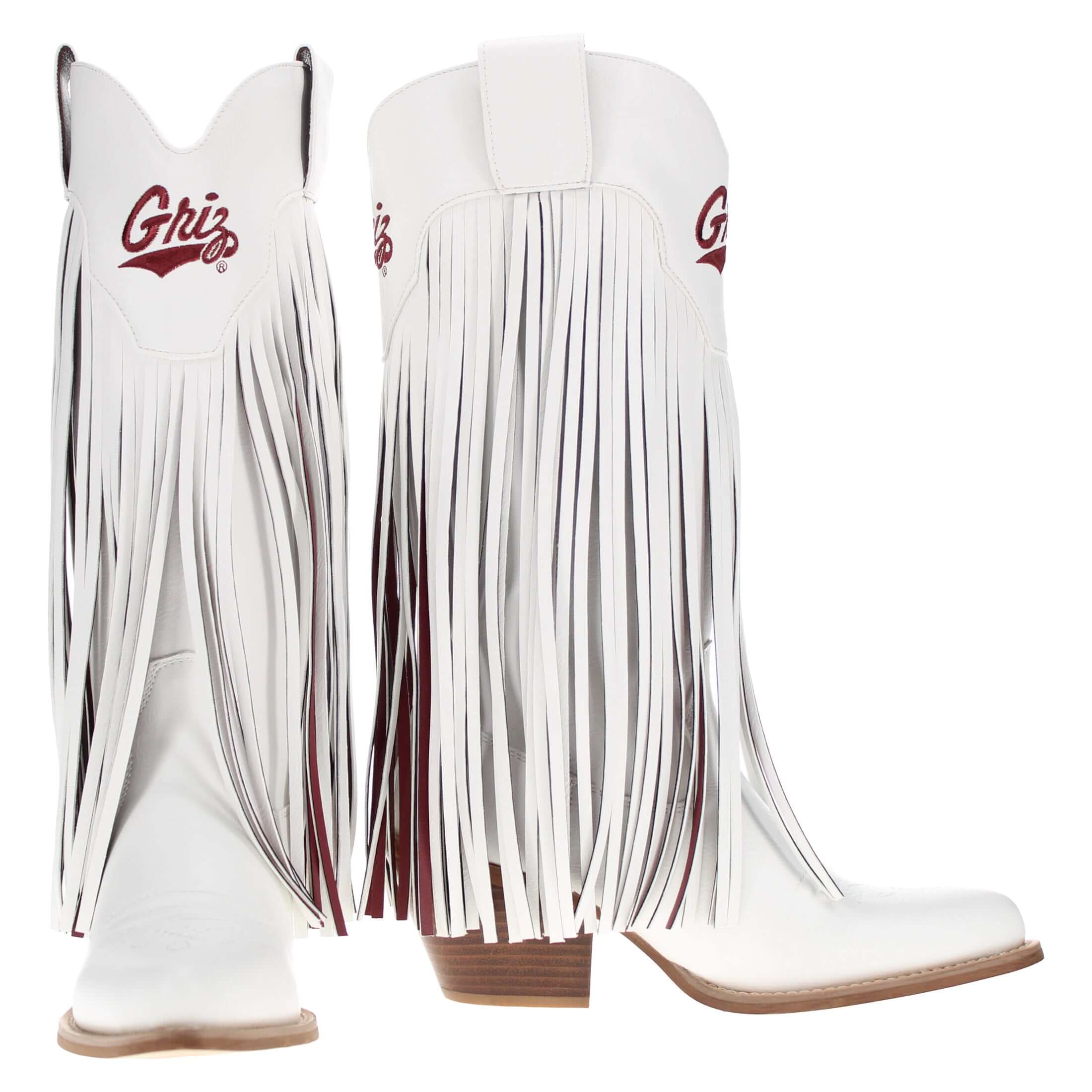 Women's University of Montana White Fringe Cowgirl Boots Kacey by V by Vaccari
