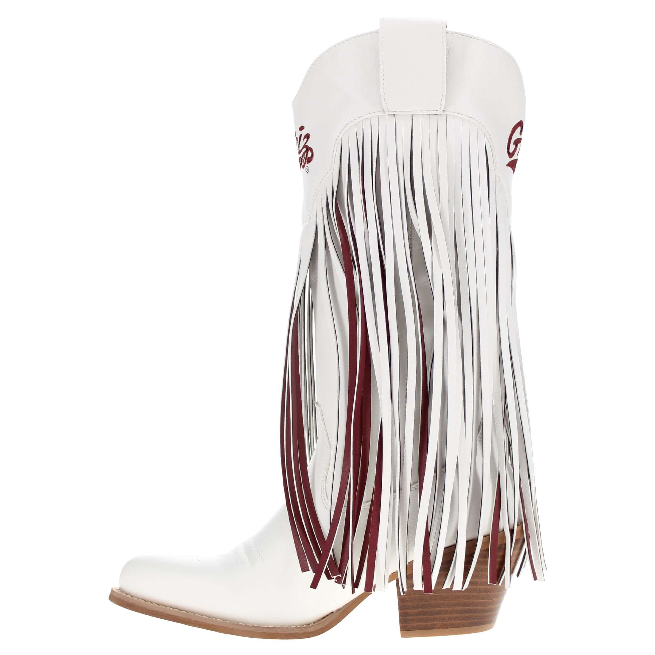 Women's University of Montana White Fringe Cowgirl Boots Kacey by V by Vaccari