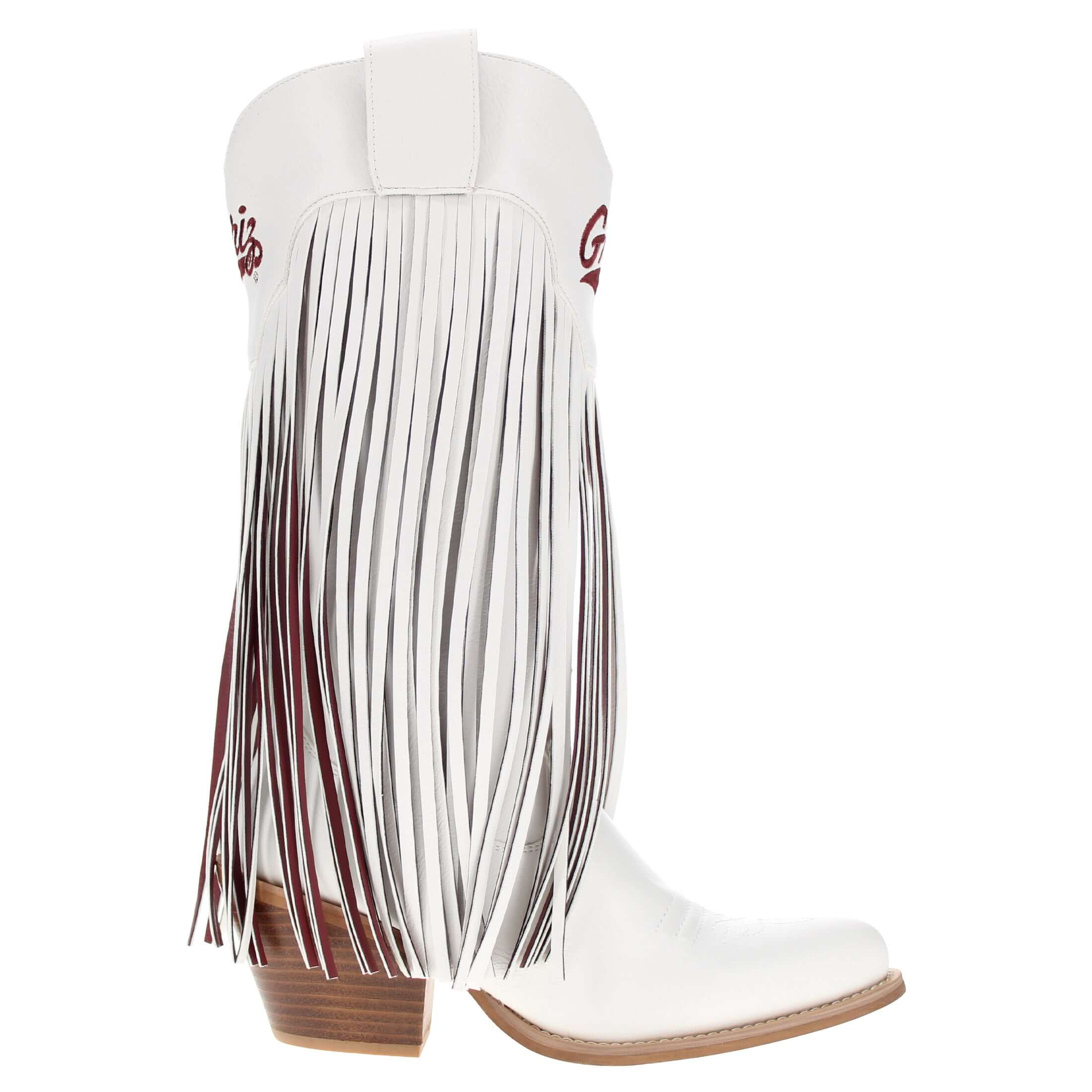 Women's University of Montana White Fringe Cowgirl Boots Kacey by V by Vaccari