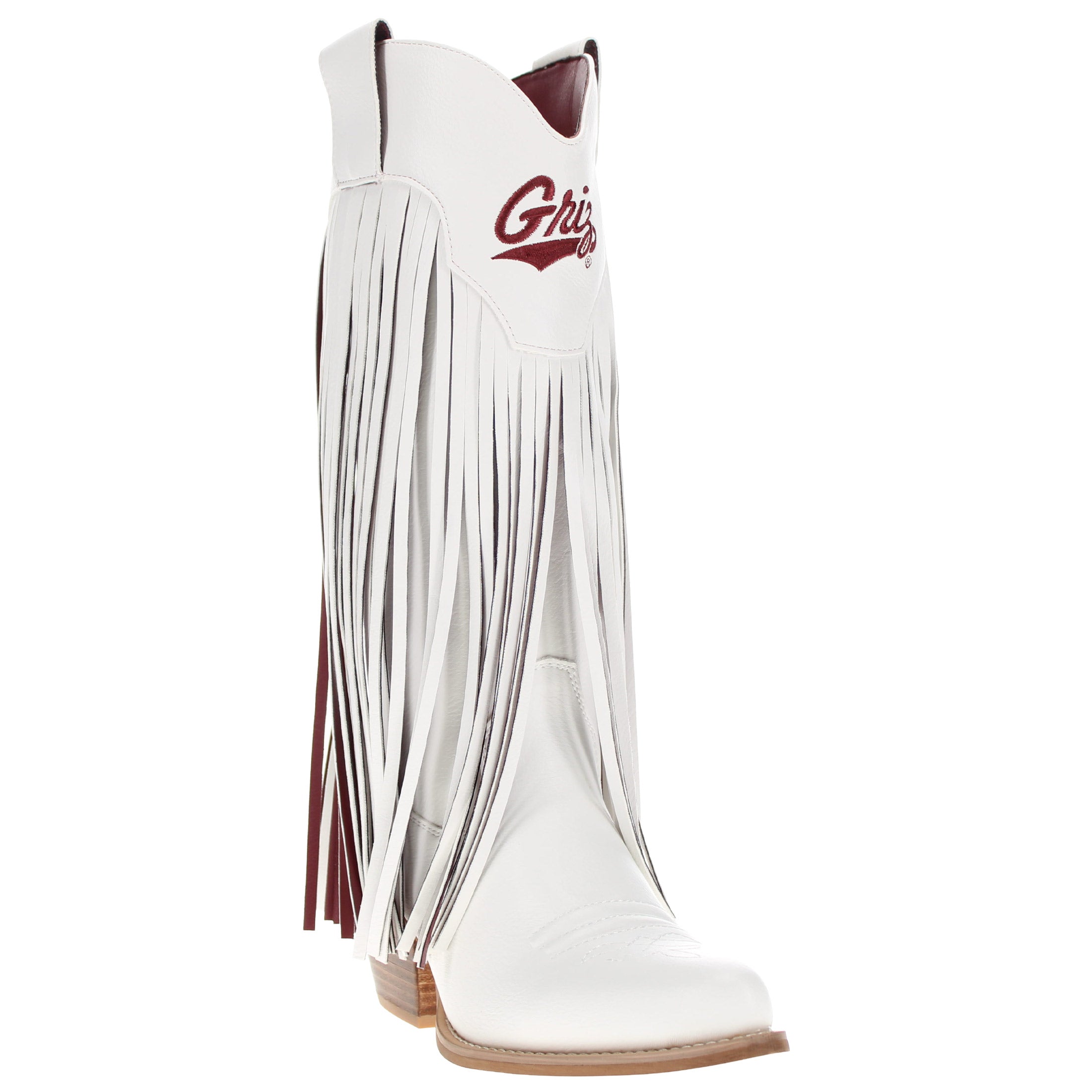 Women's University of Montana White Fringe Cowgirl Boots Kacey by V by Vaccari
