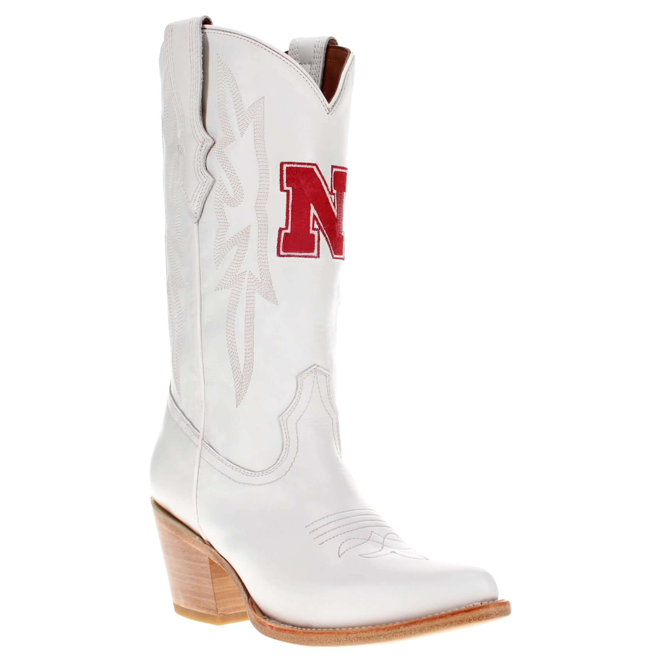 Women's University of Nebraska Cornhuskers All White Pointed Toe Cowgirl Boots Leighton Vaccari University