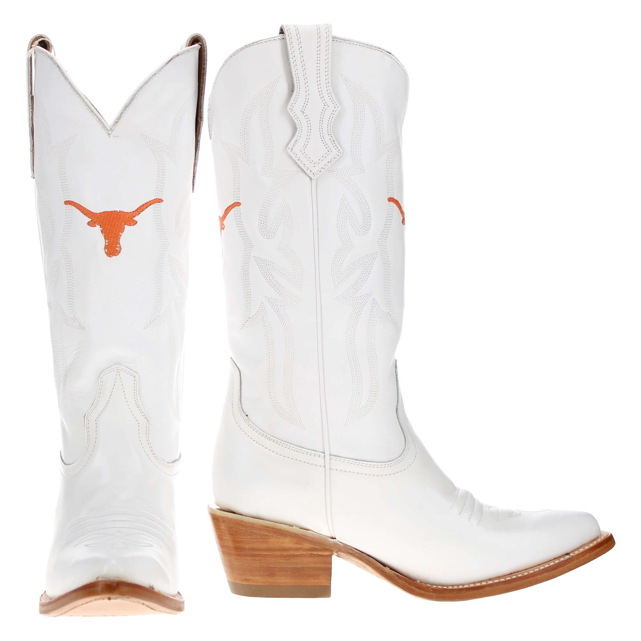Women's University of Texas Longhorns All White Pointed Toe Cowgirl Boots Leighton by Vaccari - Less Then Prefect