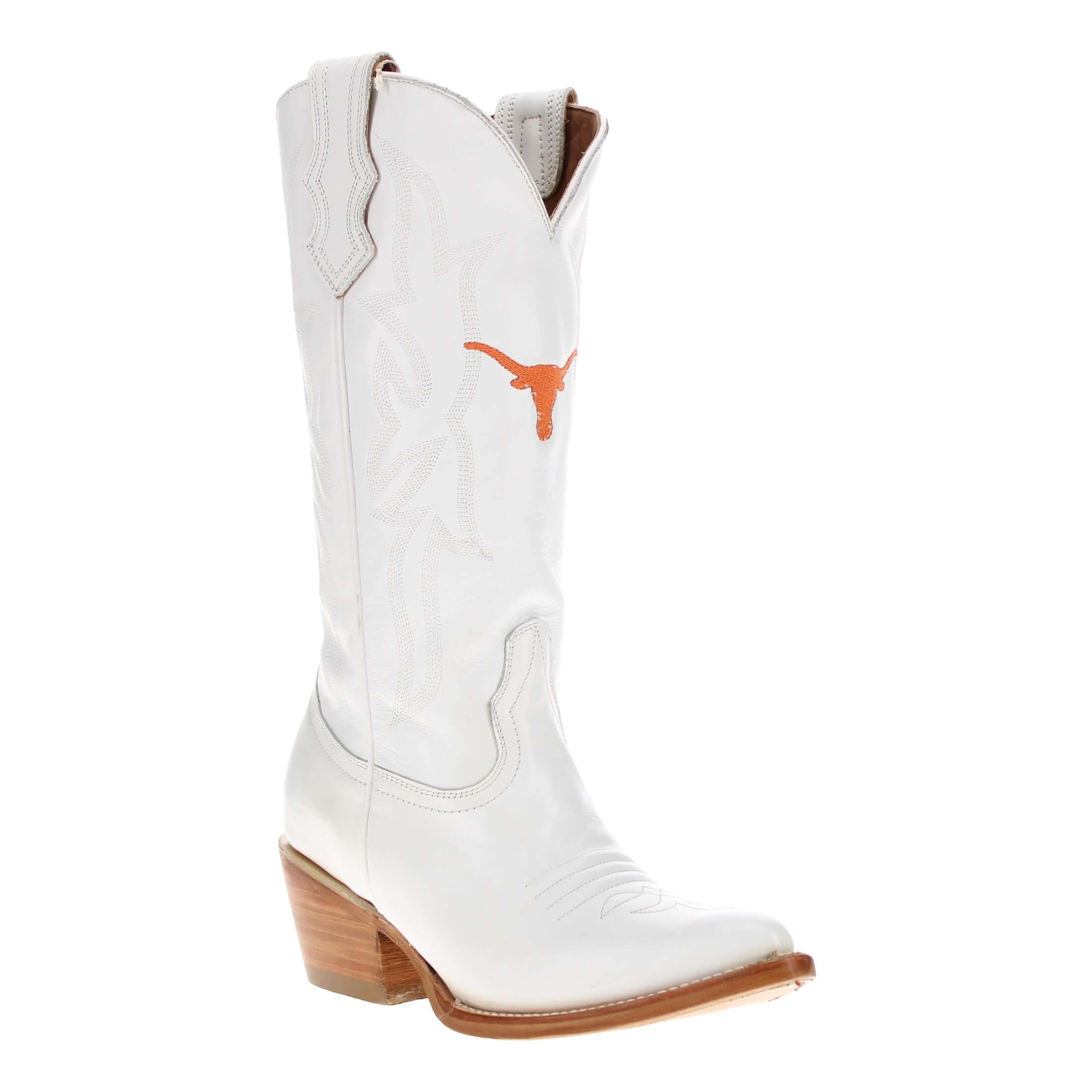 Women's University of Texas Longhorns All White Pointed Toe Cowgirl Boots Leighton by Vaccari - Less Then Prefect