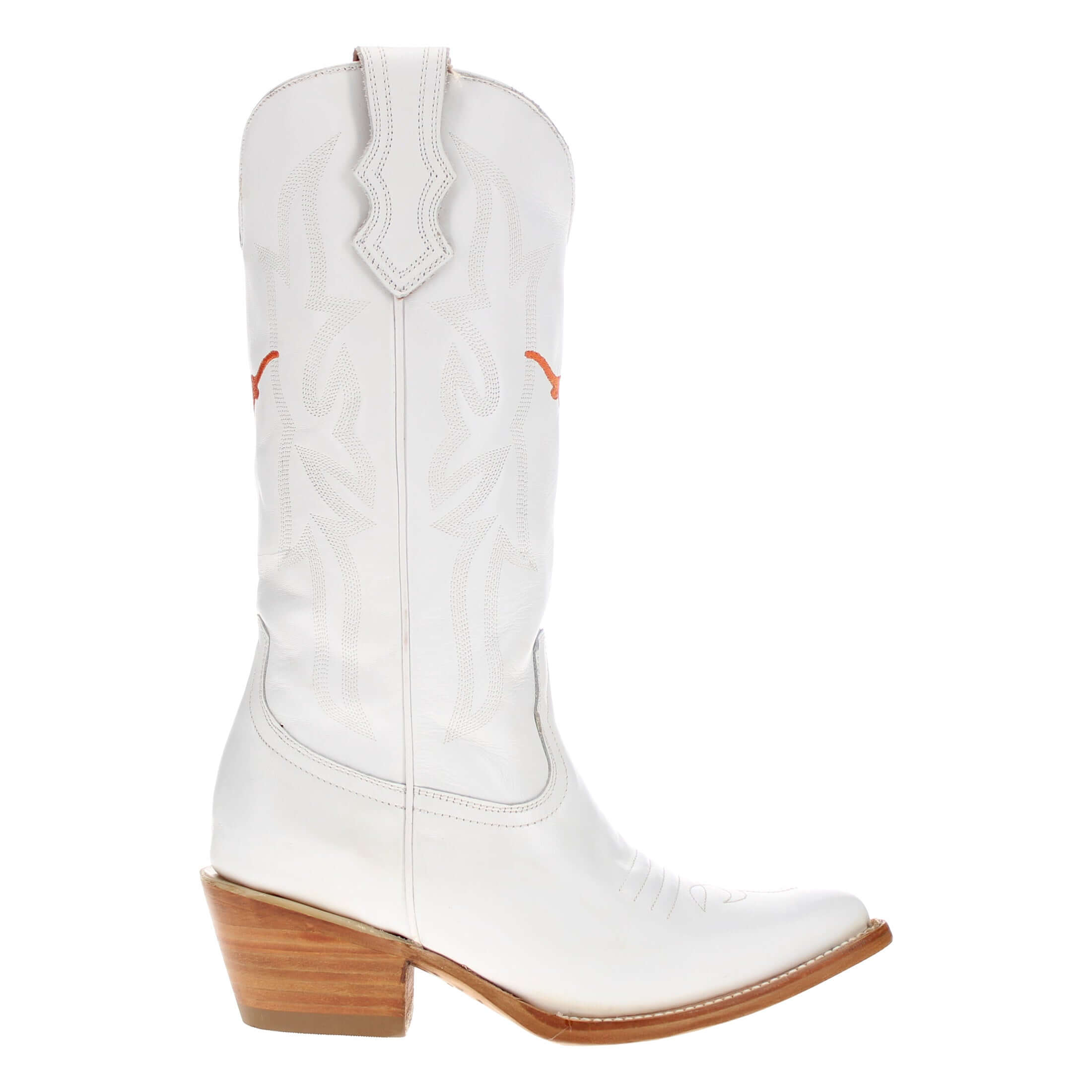 Women's University of Texas Longhorns All White Pointed Toe Cowgirl Boots Leighton by Vaccari - Less Then Prefect