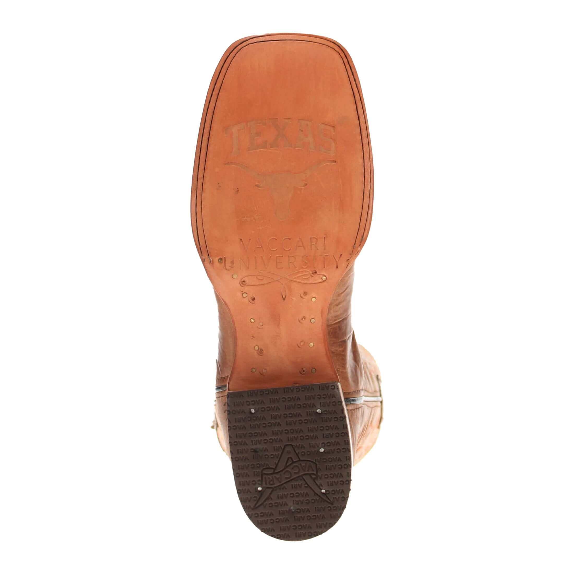 Men's University of Texas Longhorns Tan Leather Square Toe Cowboy Boots by Vaccari