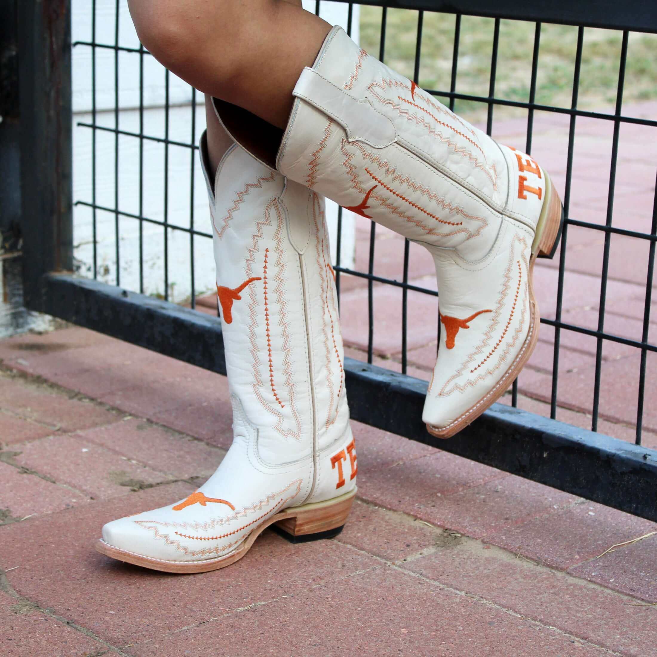 Women's University of Texas Longhorns Cowgirl Boots | UT White Snip Toe Boots | Officially Licensed | Naomi