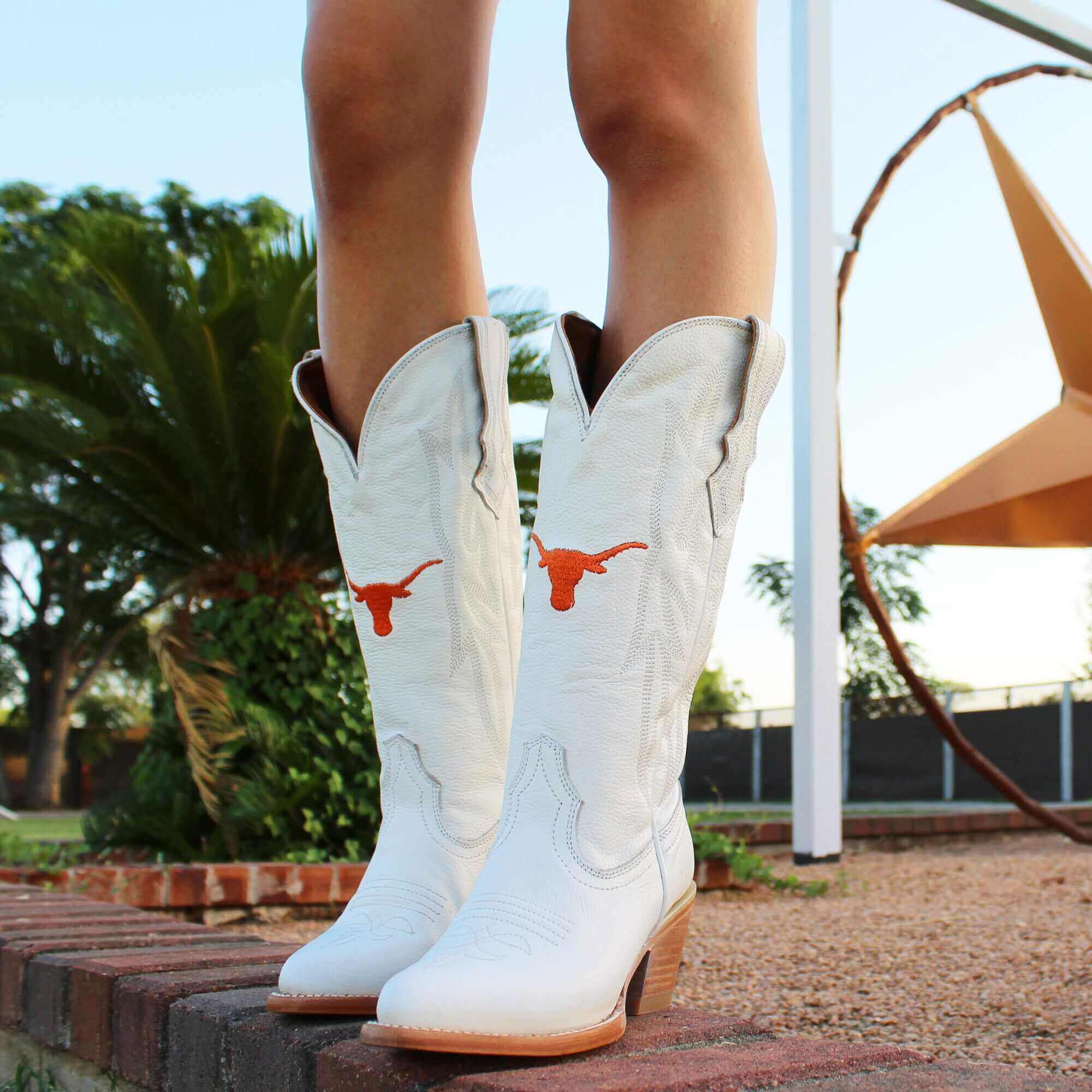 Women's University of Texas Longhorns All White Pointed Toe Cowgirl Boots Leighton by Vaccari