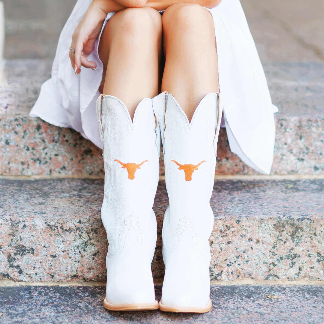 Women's University of Texas Longhorns All White Pointed Toe Cowgirl Boots Leighton by Vaccari