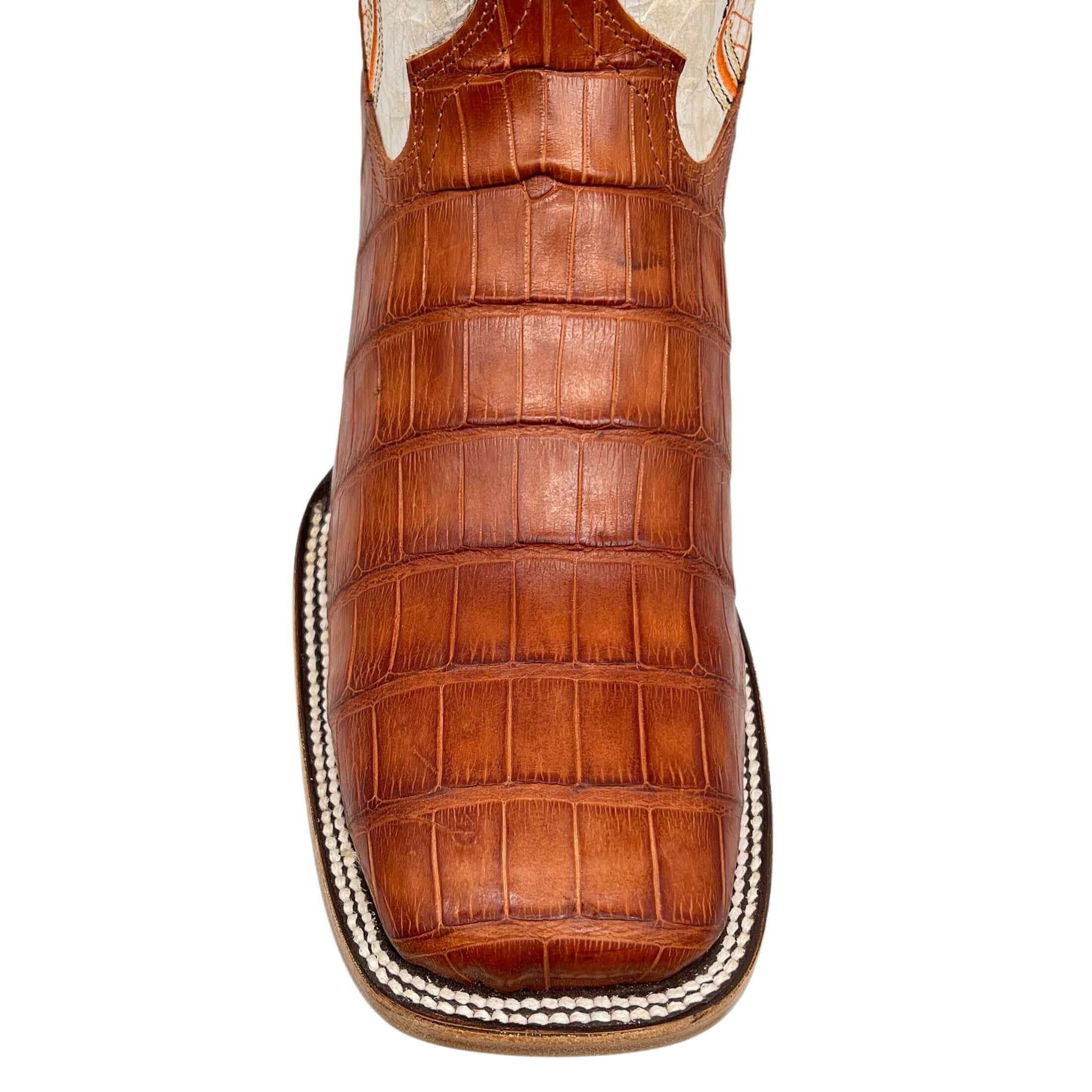 Men's University of Texas Longhorns Cowboy Boots | UT Cognac Square Toe American Alligator Boots | Officially Licensed | Parker