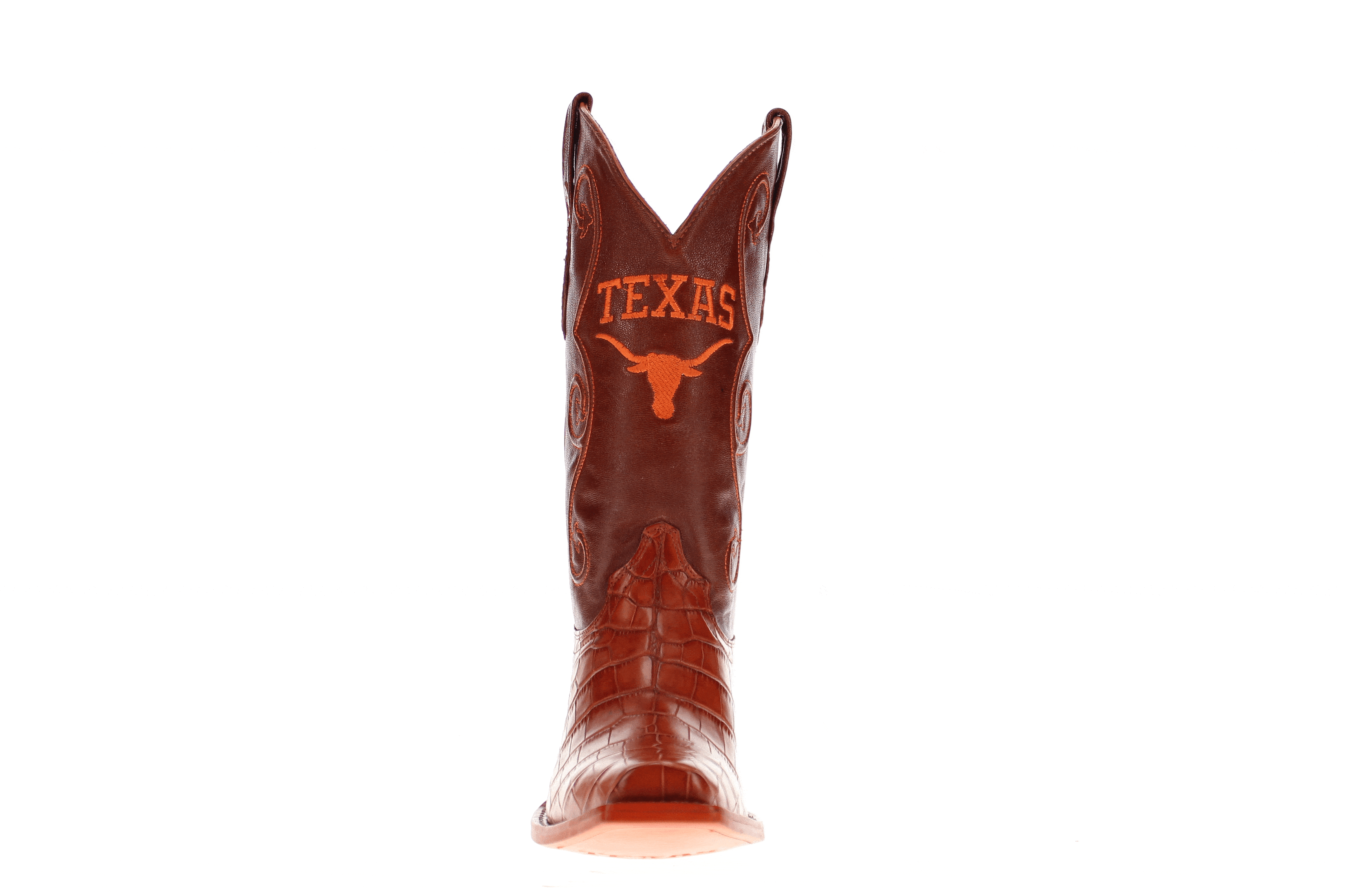 Men's University of Texas Longhorns Cognac JW Toe American Alligator Belly Cowboy Boots James by Vaccari