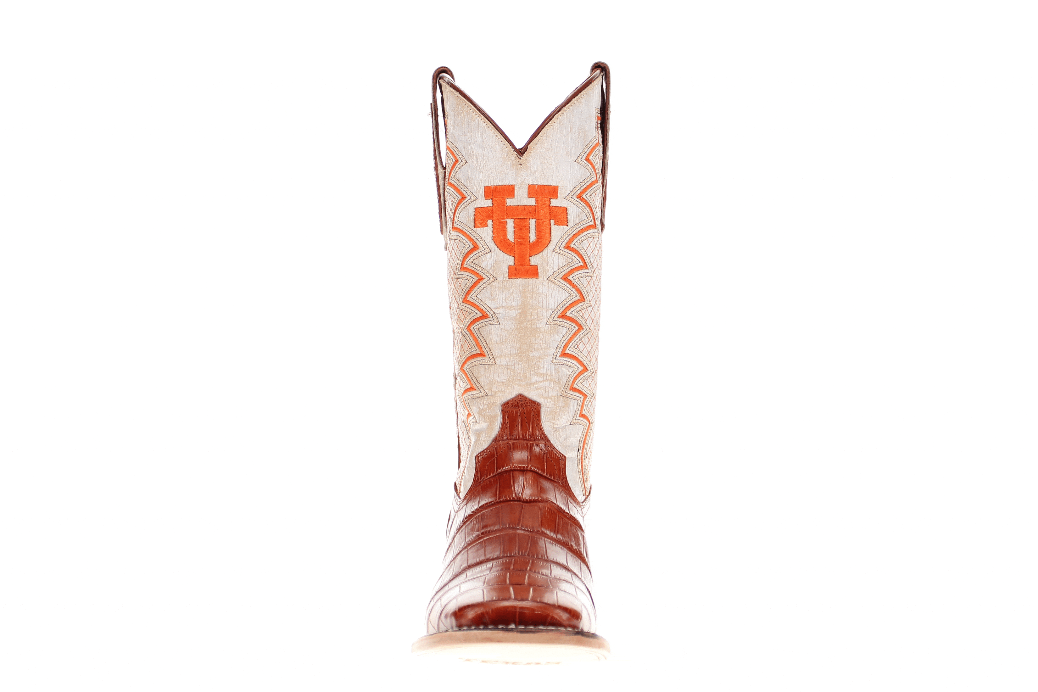 Men's University of Texas Longhorns Cowboy Boots | UT Cognac Square Toe American Alligator Boots | Officially Licensed | Parker