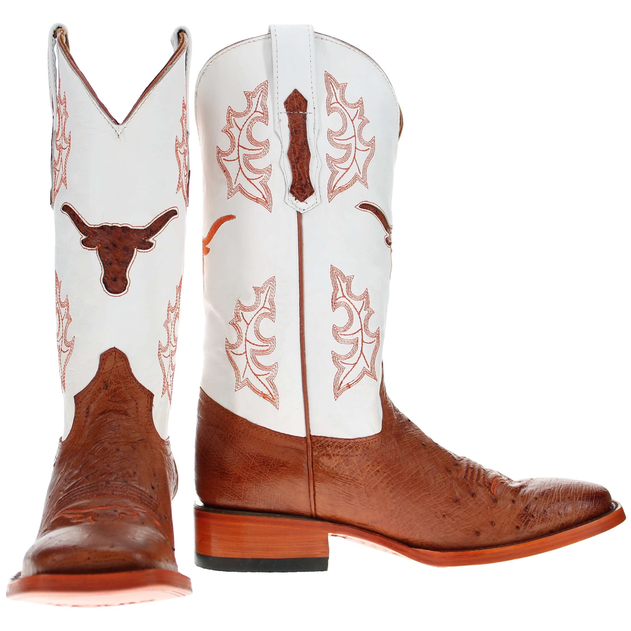 Men's University of Texas Longhorns Cognac Smooth Ostrich Cowboy Boots Brooks by Vaccari #select-a-toe_square