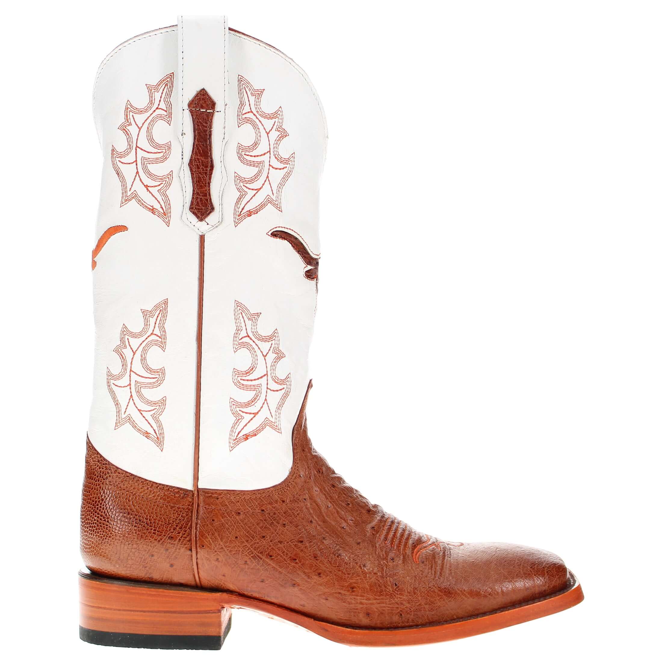 Men's University of Texas Longhorns Cognac Smooth Ostrich Cowboy Boots Brooks by Vaccari #select-a-toe_square