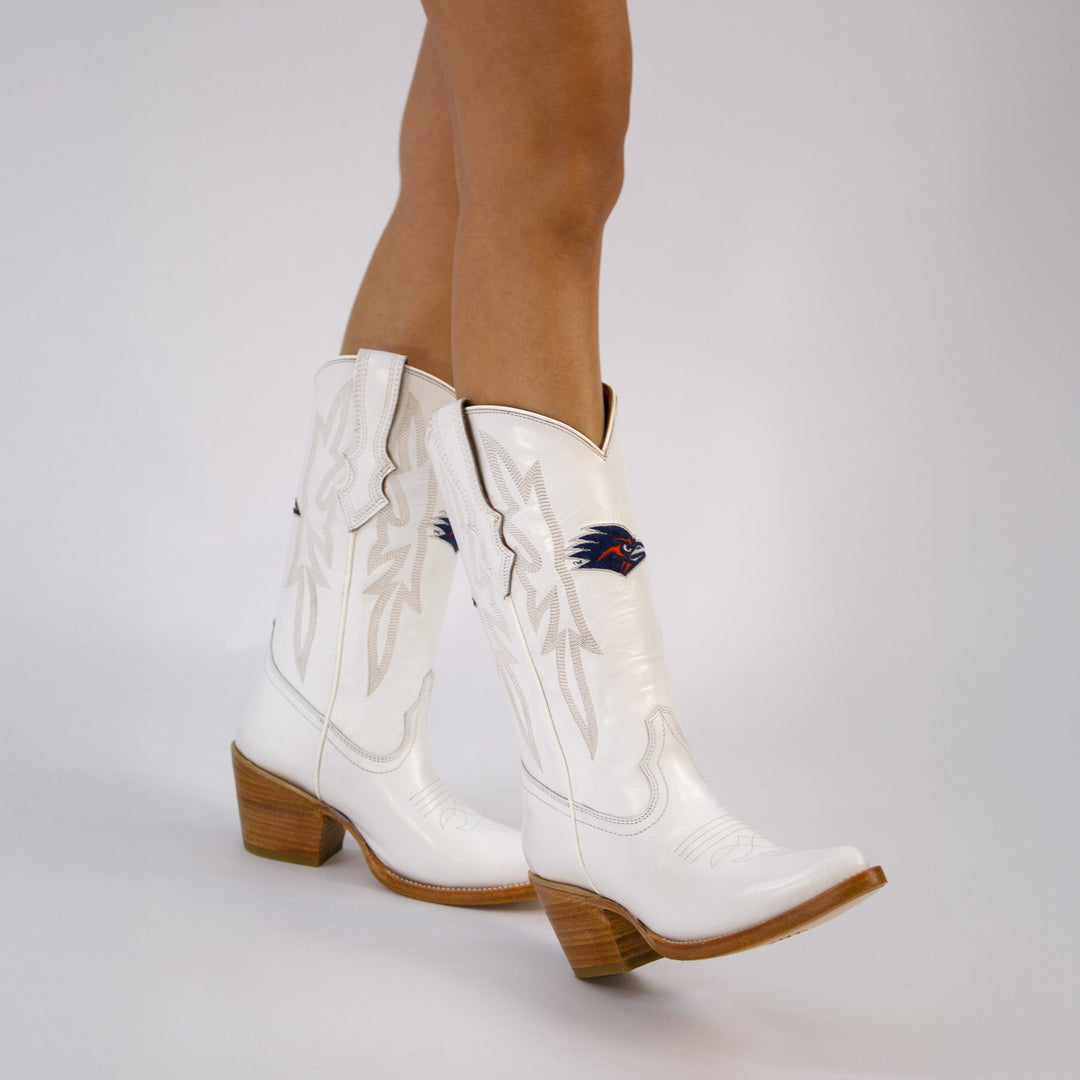 Women's UTSA All White Pointed Toe Cowgirl Boots Leighton Vaccari University