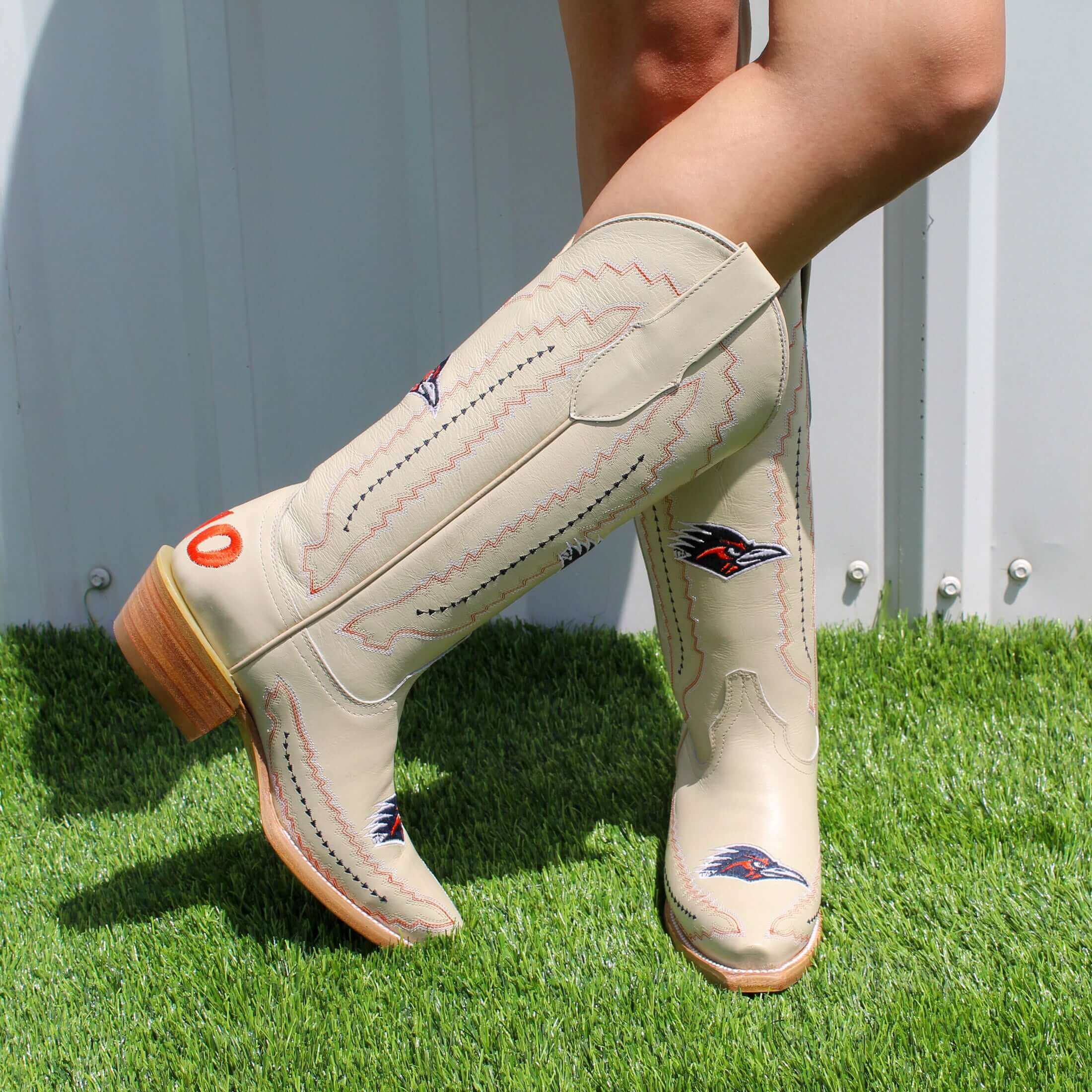 Women's University of Texas at San Antonio Roadrunners Bone Leather Snip Toe Cowgirl Boots by Vaccari