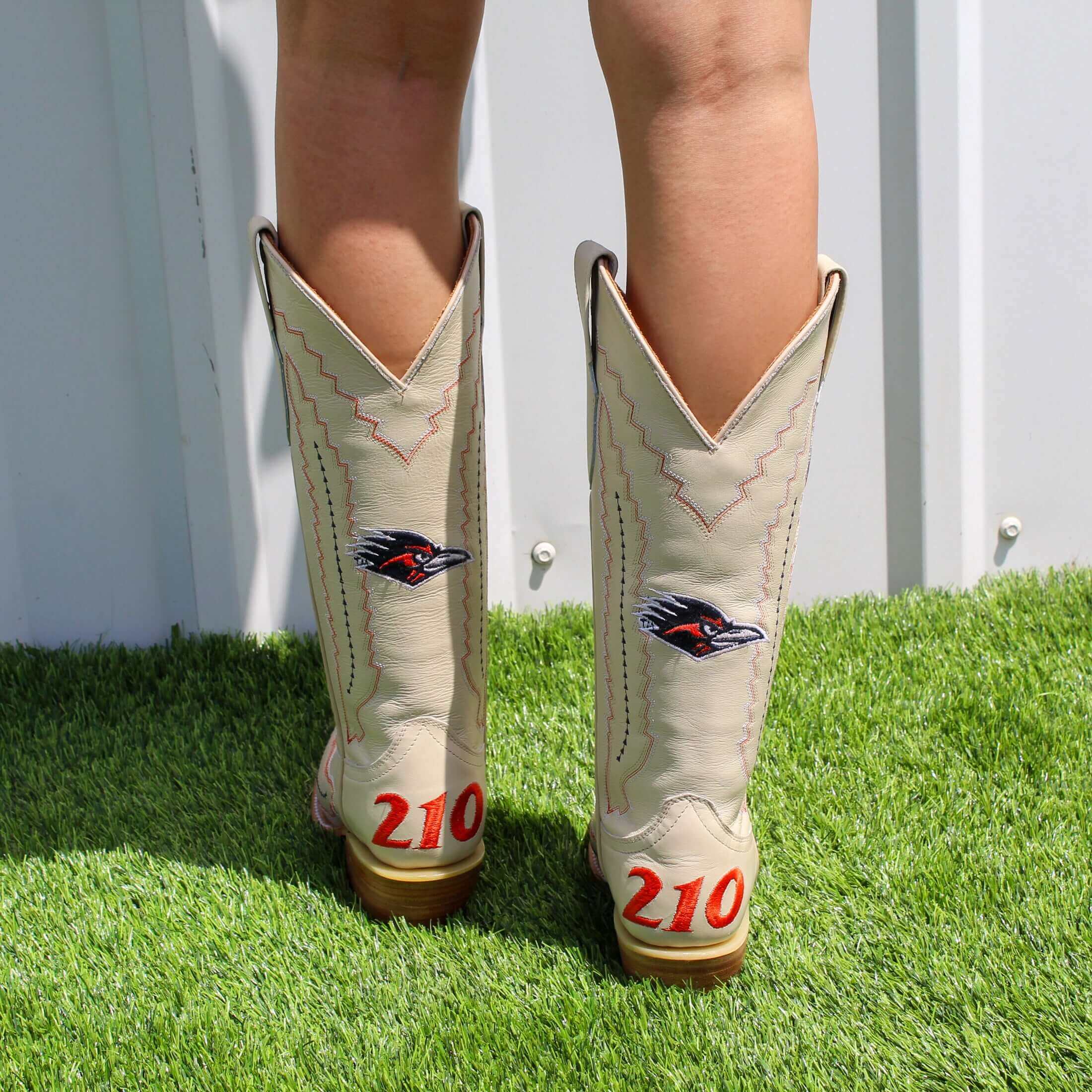 Women's University of Texas at San Antonio Roadrunners Bone Leather Snip Toe Cowgirl Boots by Vaccari