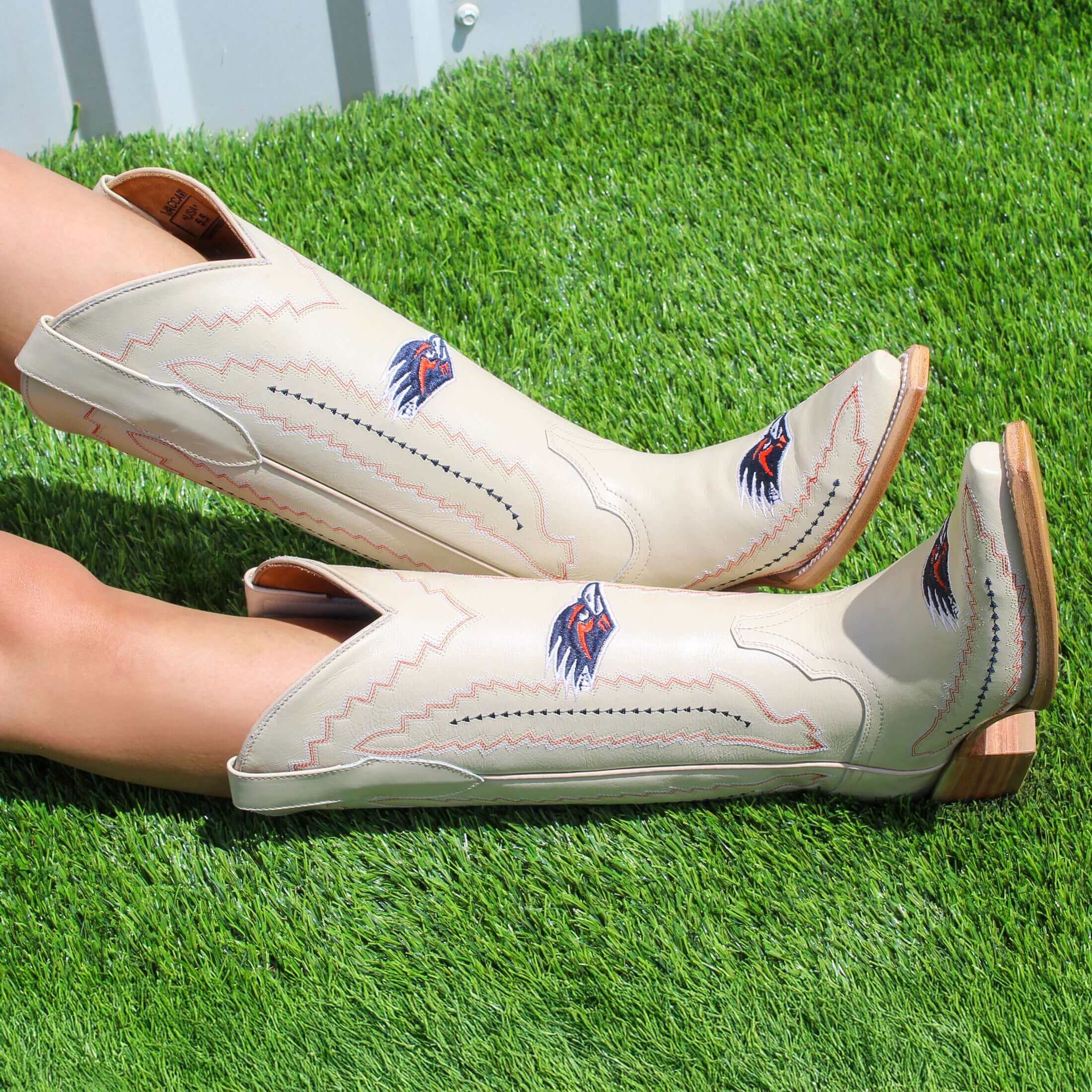 Women's University of Texas at San Antonio Roadrunners Bone Leather Snip Toe Cowgirl Boots by Vaccari