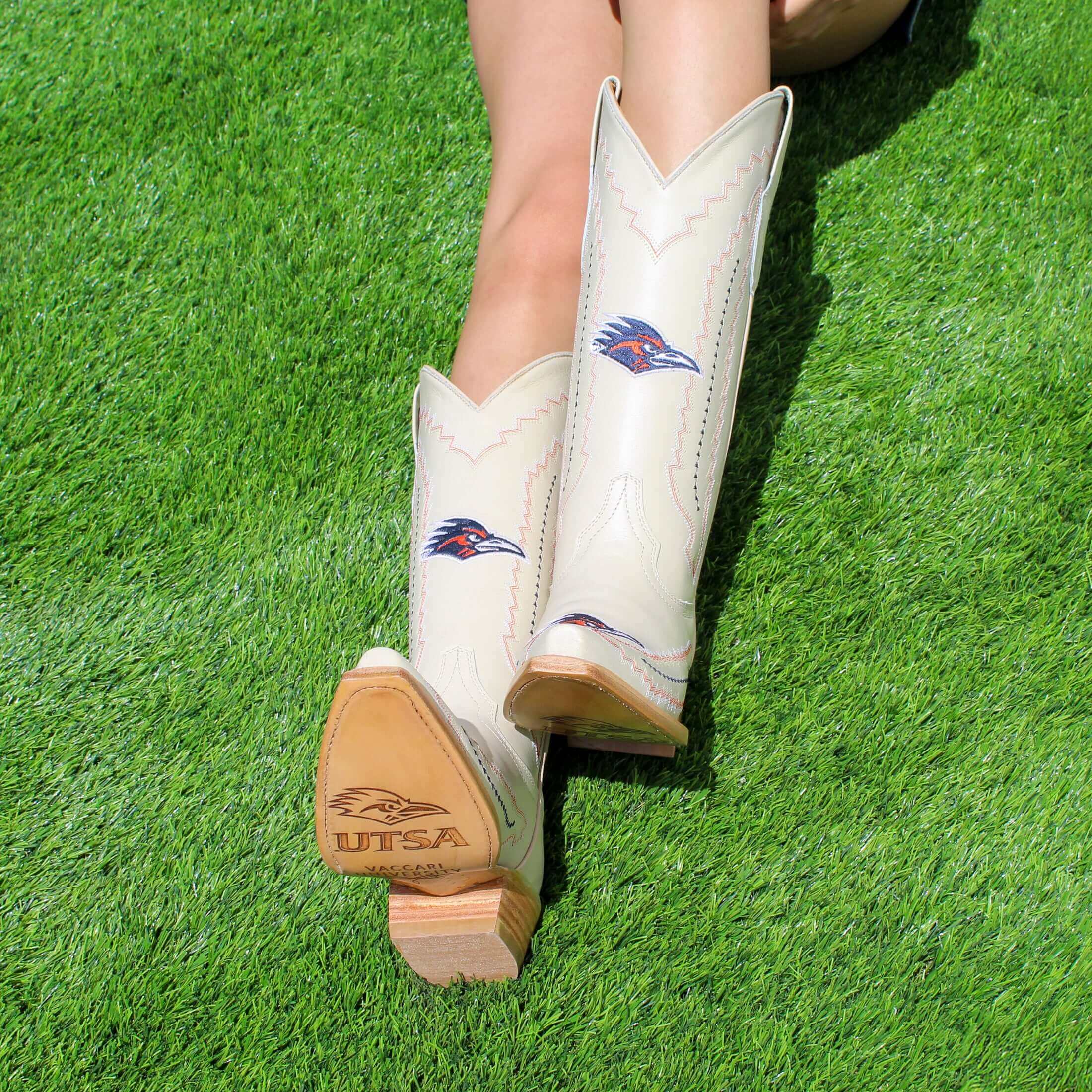 Women's University of Texas at San Antonio Roadrunners Bone Leather Snip Toe Cowgirl Boots by Vaccari