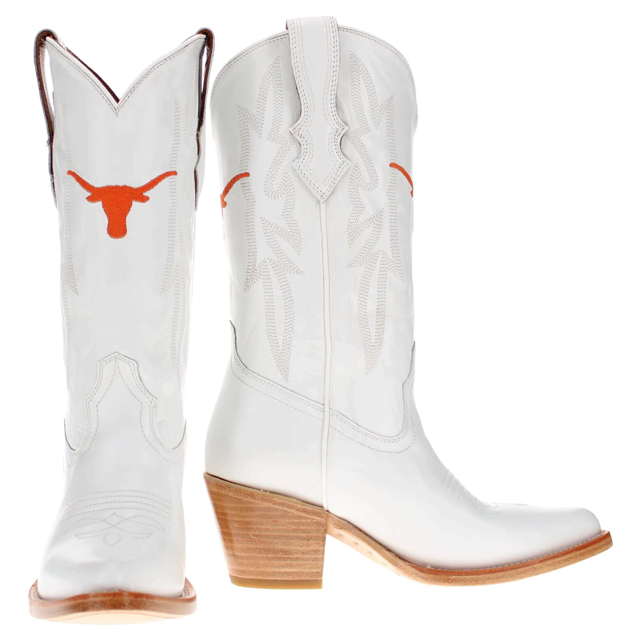 Women's University of Texas Longhorns All White Pointed Toe Cowgirl Boots Leighton by Vaccari