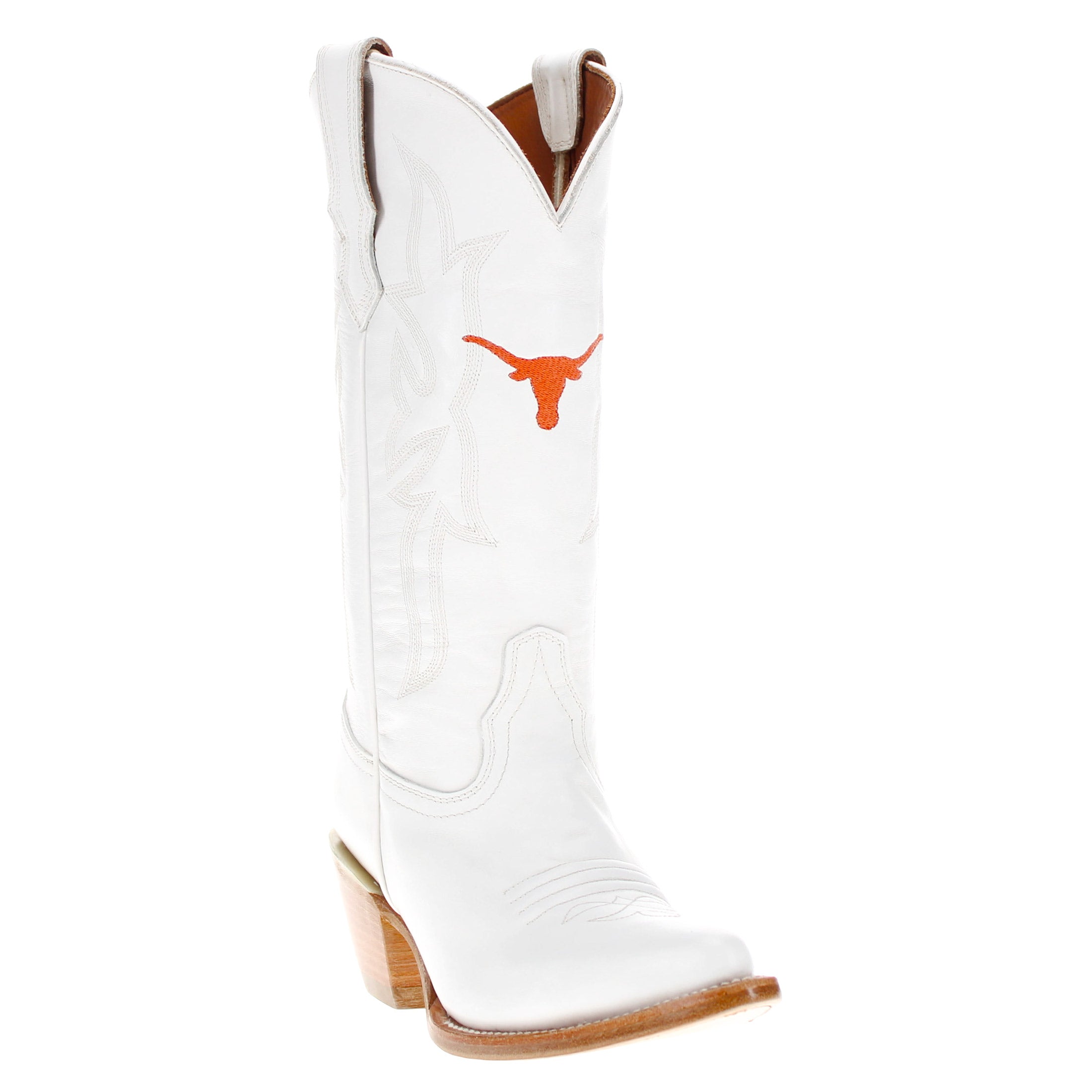 Women's University of Texas Longhorns All White Pointed Toe Cowgirl Boots Leighton by Vaccari