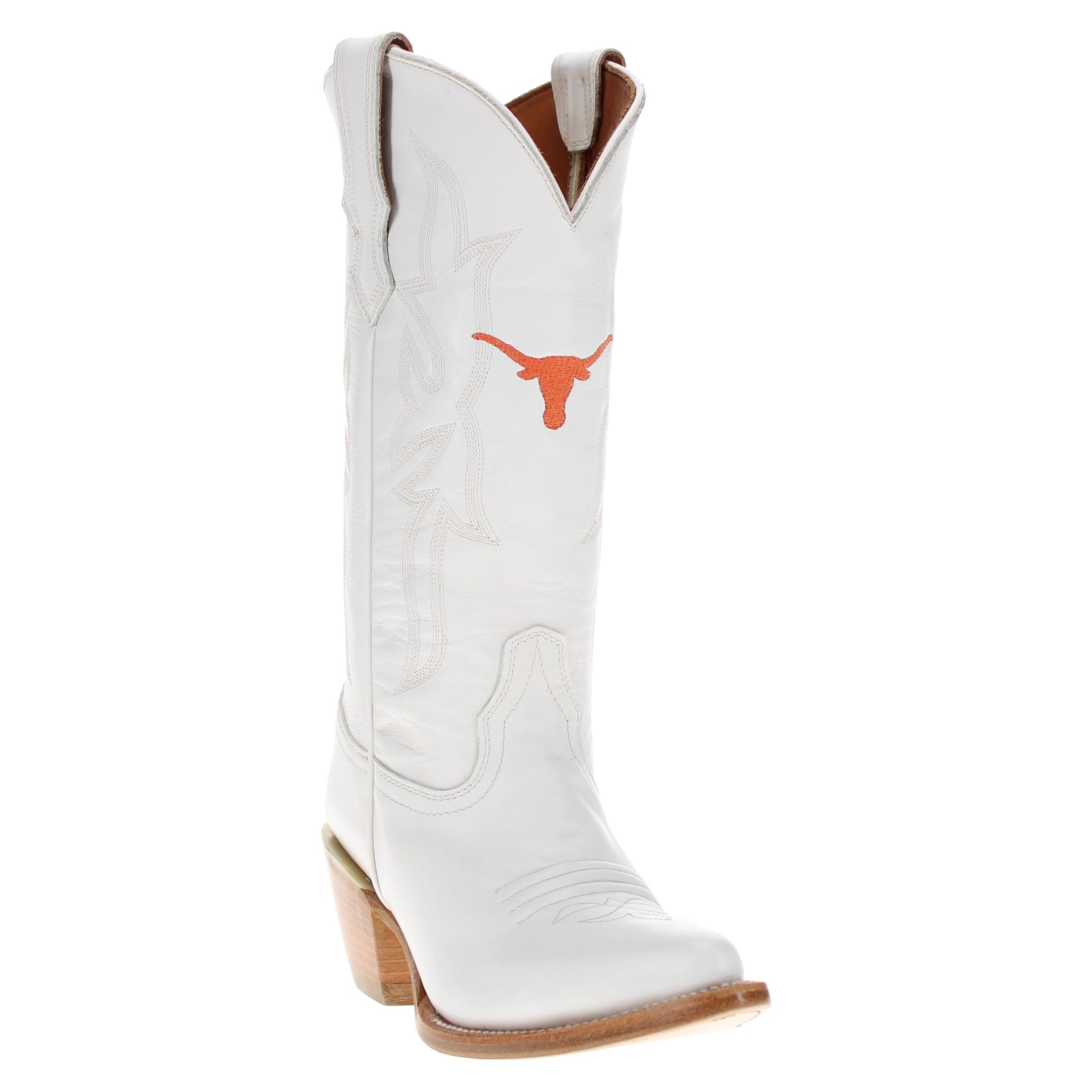 Women's University of Texas Longhorns All White Pointed Toe Cowgirl Boots Leighton by Vaccari