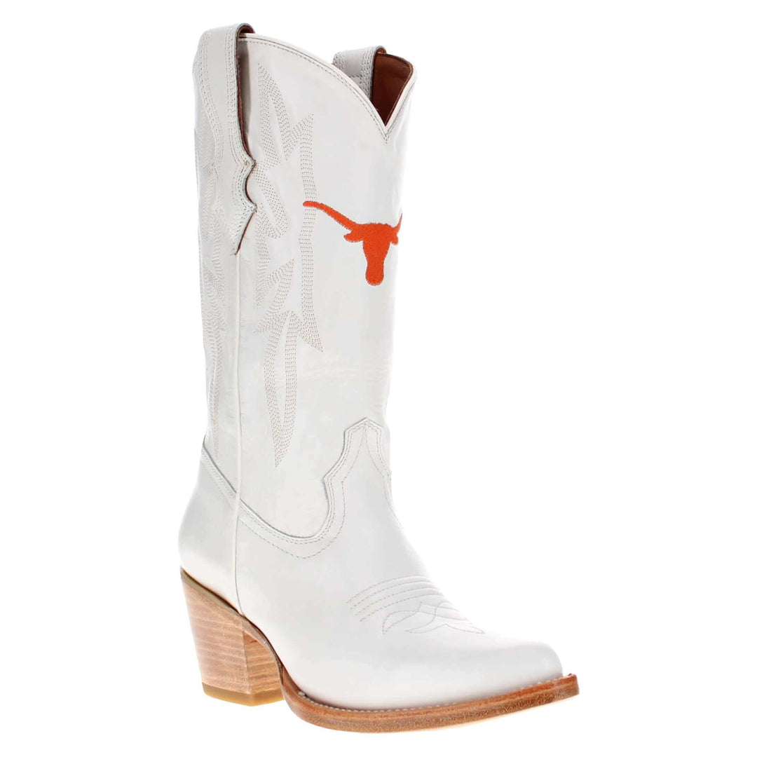 Women's University of Texas Longhorns All White Pointed Toe Cowgirl Boots Leighton by Vaccari