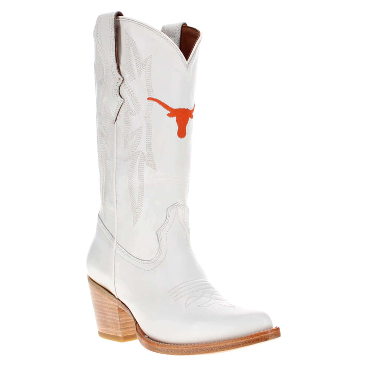 Women's University of Texas Longhorns All White Pointed Toe Cowgirl Boots Leighton by Vaccari