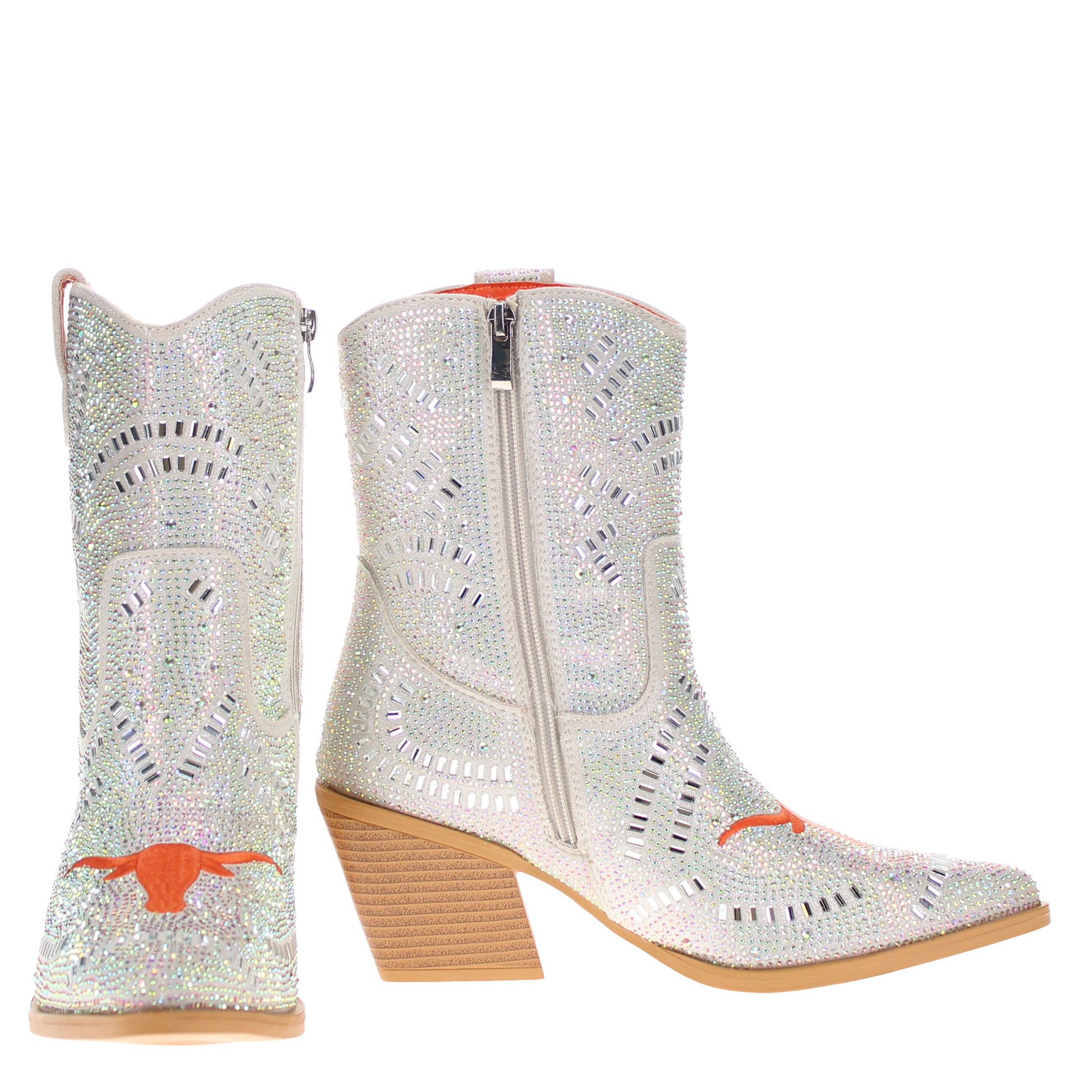 Women's University of Texas Natural Bling Cowgirl Booties Jade by V by Vaccari