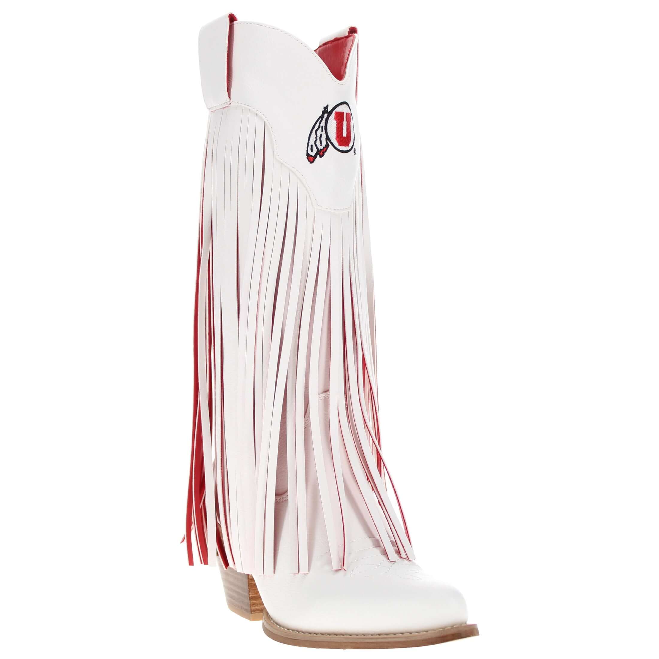Women's University of Utah White Fringe Cowgirl Boots Kacey by V by Vaccari