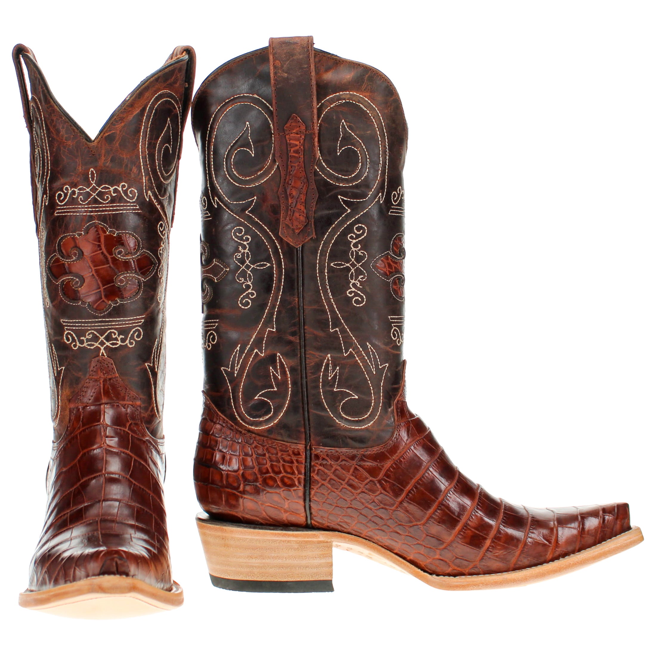 Men's Rustic Cogac American Alligator Belly Retro Toe Cowboy Boots by Vaccari