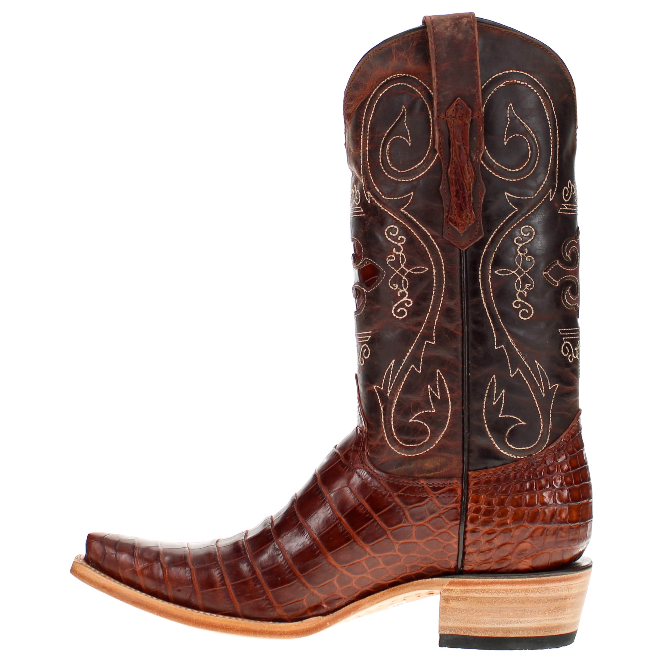Men's Rustic Cogac American Alligator Belly Retro Toe Cowboy Boots by Vaccari