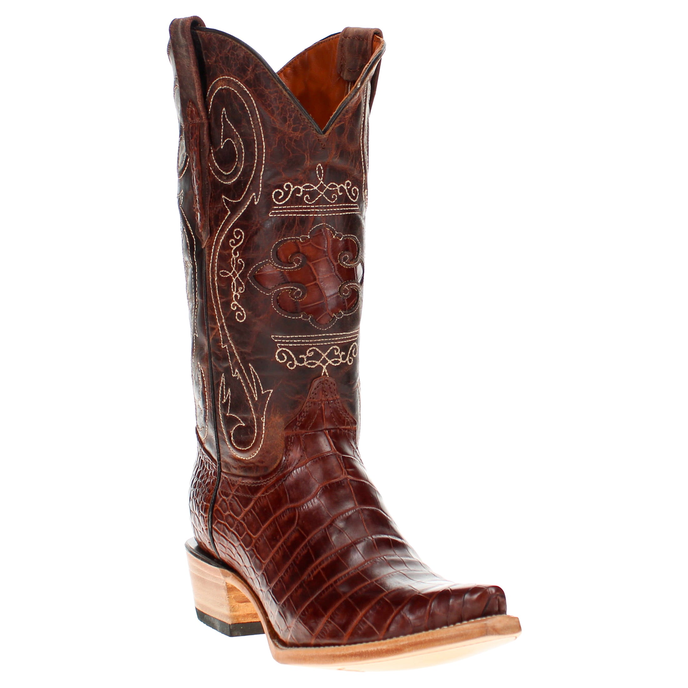 Men's Rustic Cogac American Alligator Belly Retro Toe Cowboy Boots by Vaccari