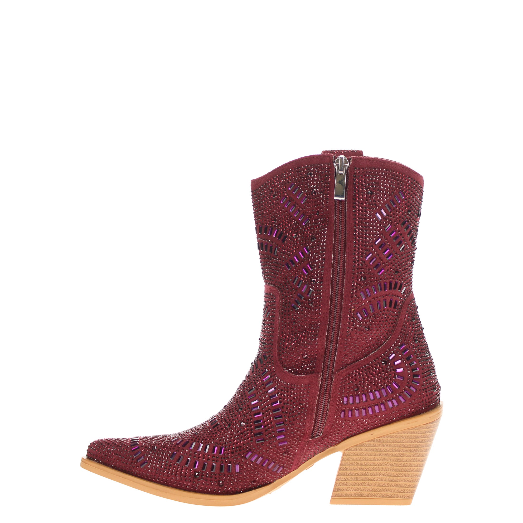 Women's Maroon Bling Cowgirl Booties Sadie by V by Vaccari