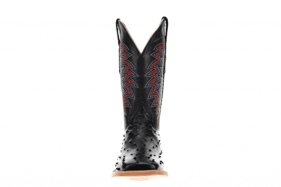 Mens Vaccari Black Full Quill Ostrich Broad Square Toe Boots
