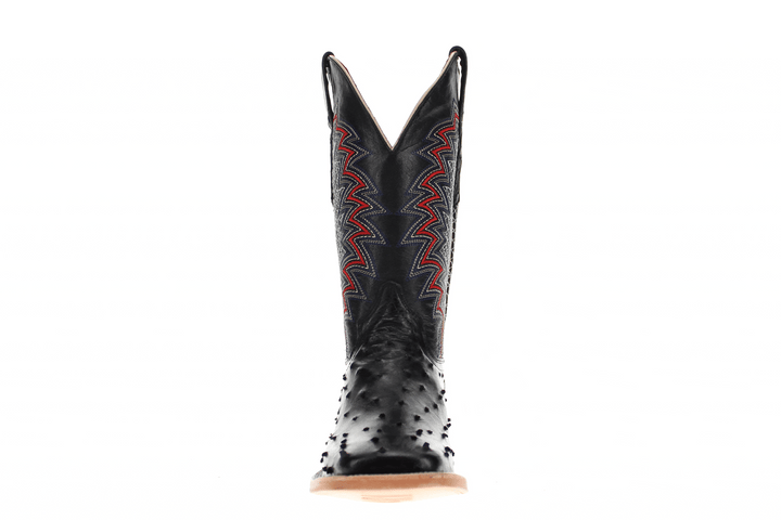 Mens Vaccari Black Full Quill Ostrich Broad Square Toe Boots