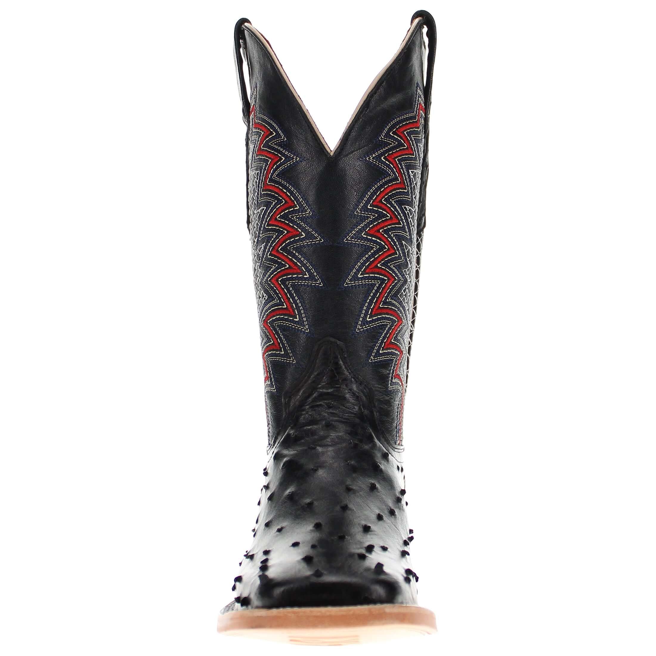 Mens Vaccari Black Full Quill Ostrich Broad Square Toe Boots