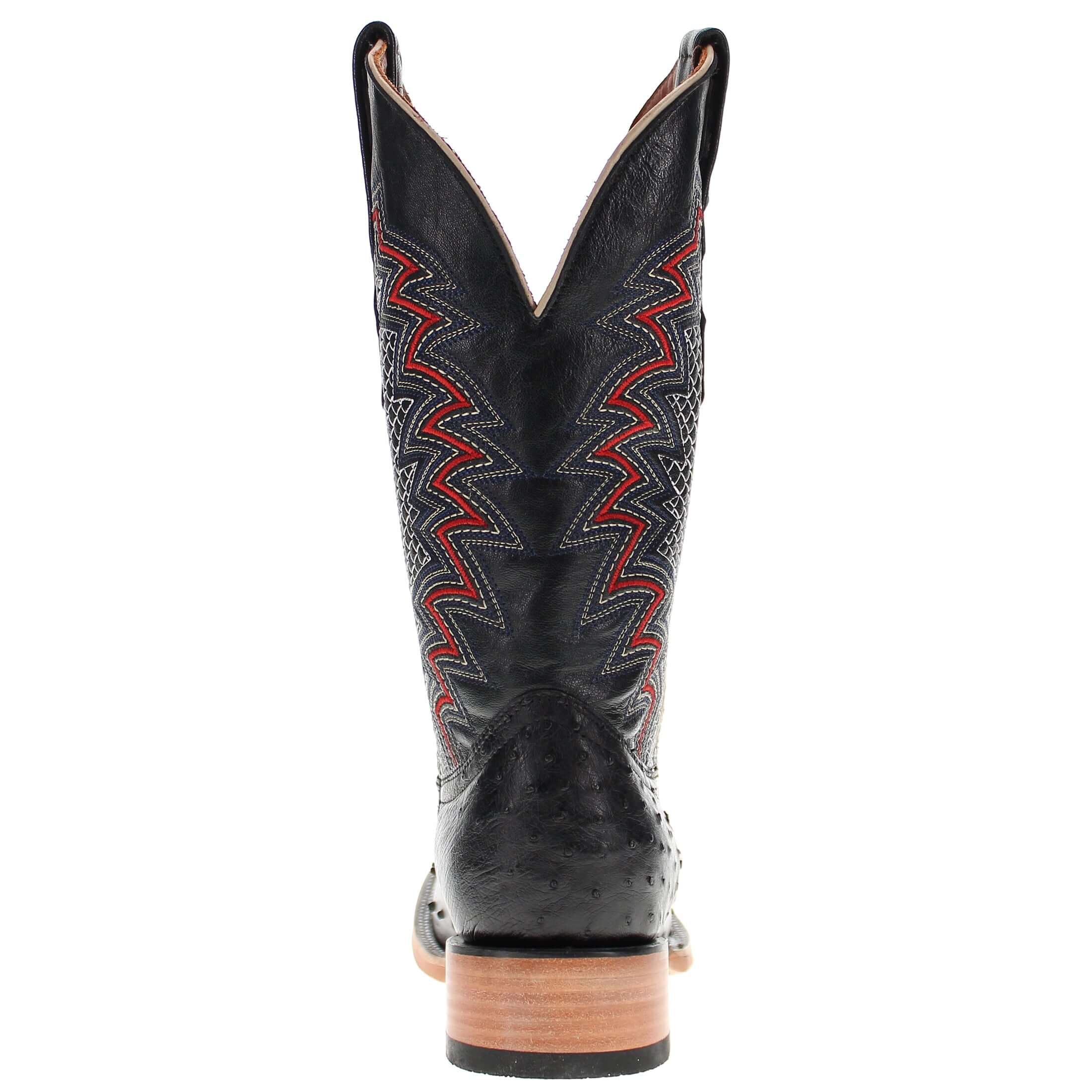 Mens Vaccari Black Full Quill Ostrich Broad Square Toe Boots