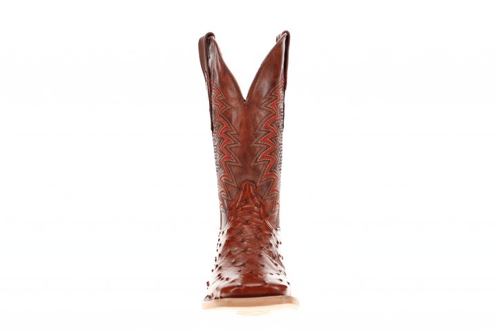 Mens Vaccari Cognac Full Quill Ostrich Broad Square Toe Boots