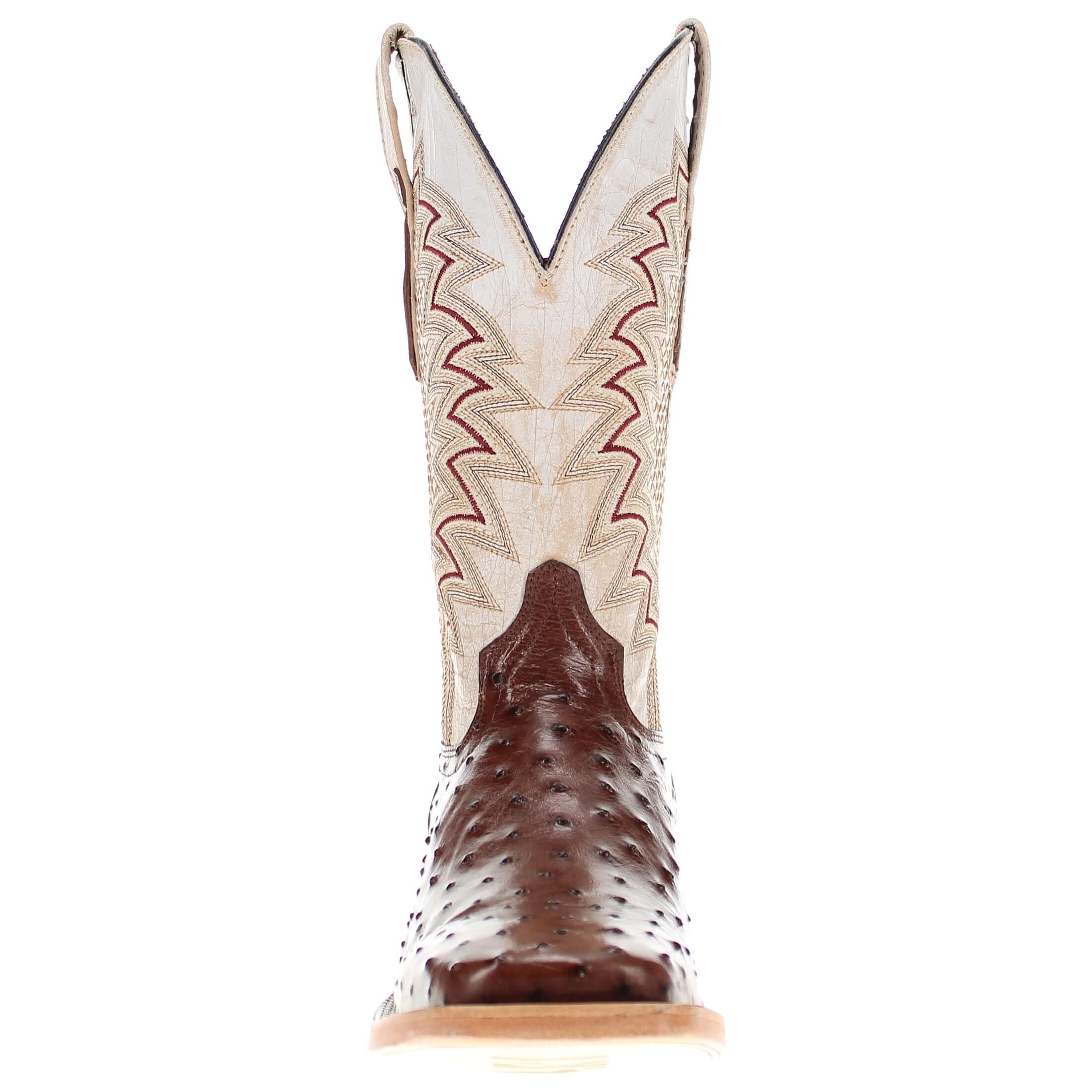 Mens Vaccari Mocha Full Quill Ostrich Broad Square Toe Boots