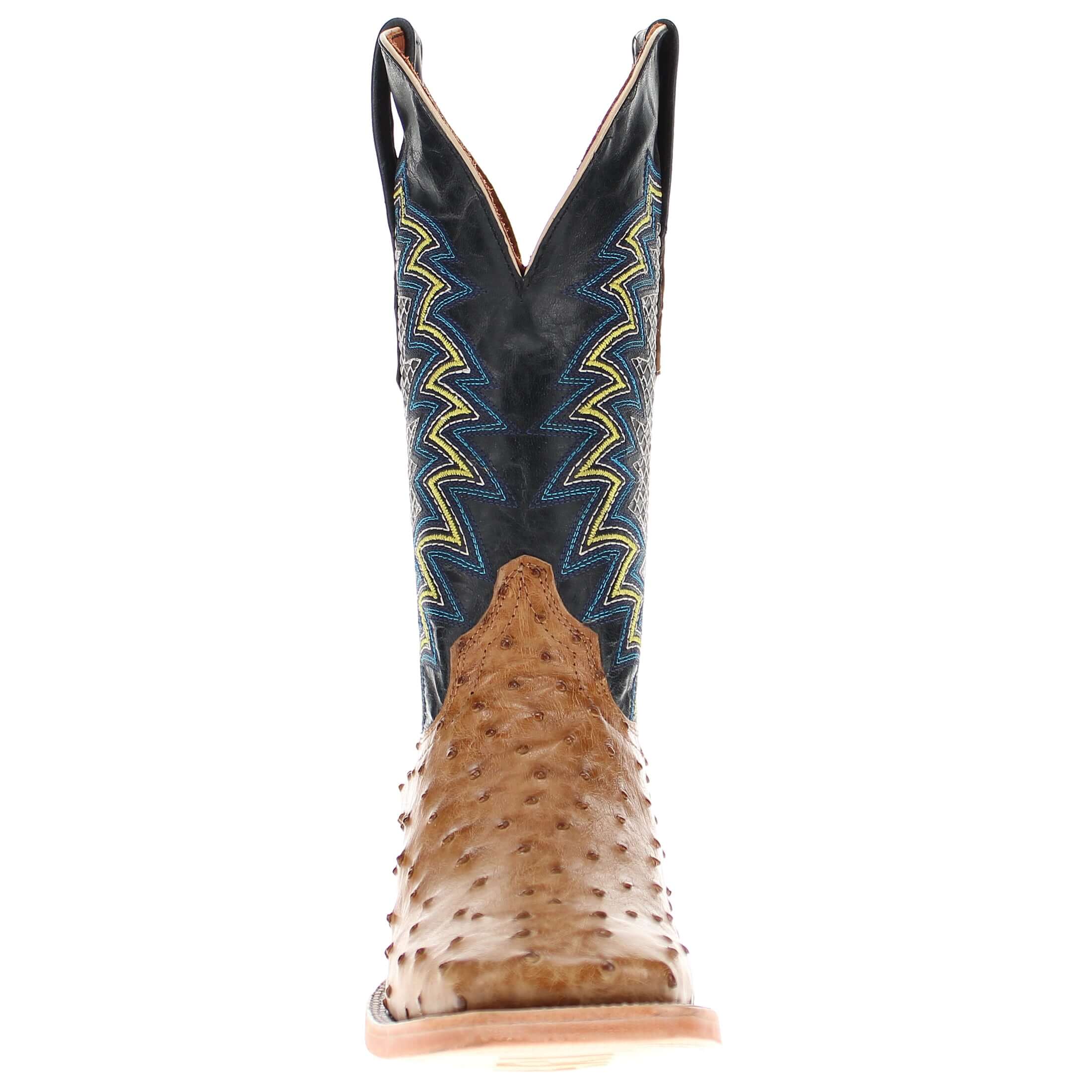 Mens Vaccari Saddle Tan Full Quill Ostrich Broad Square Toe Boots