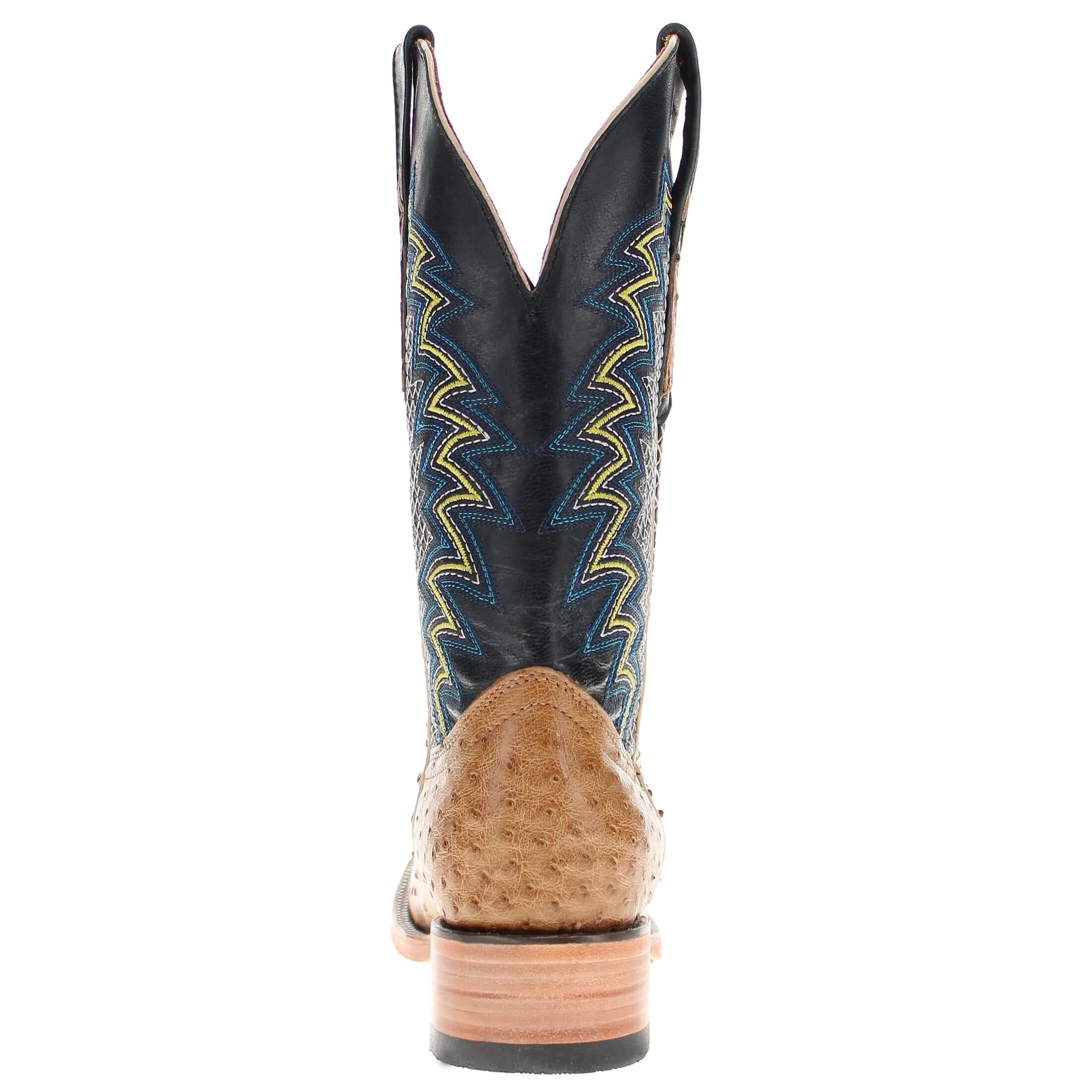 Mens Vaccari Saddle Tan Full Quill Ostrich Broad Square Toe Boots