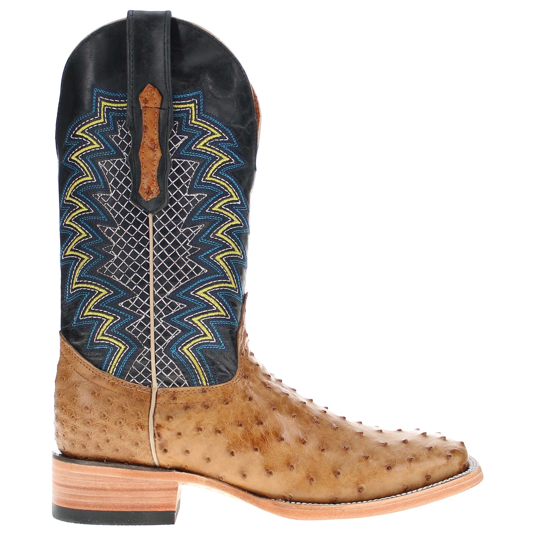 Mens Vaccari Saddle Tan Full Quill Ostrich Broad Square Toe Boots