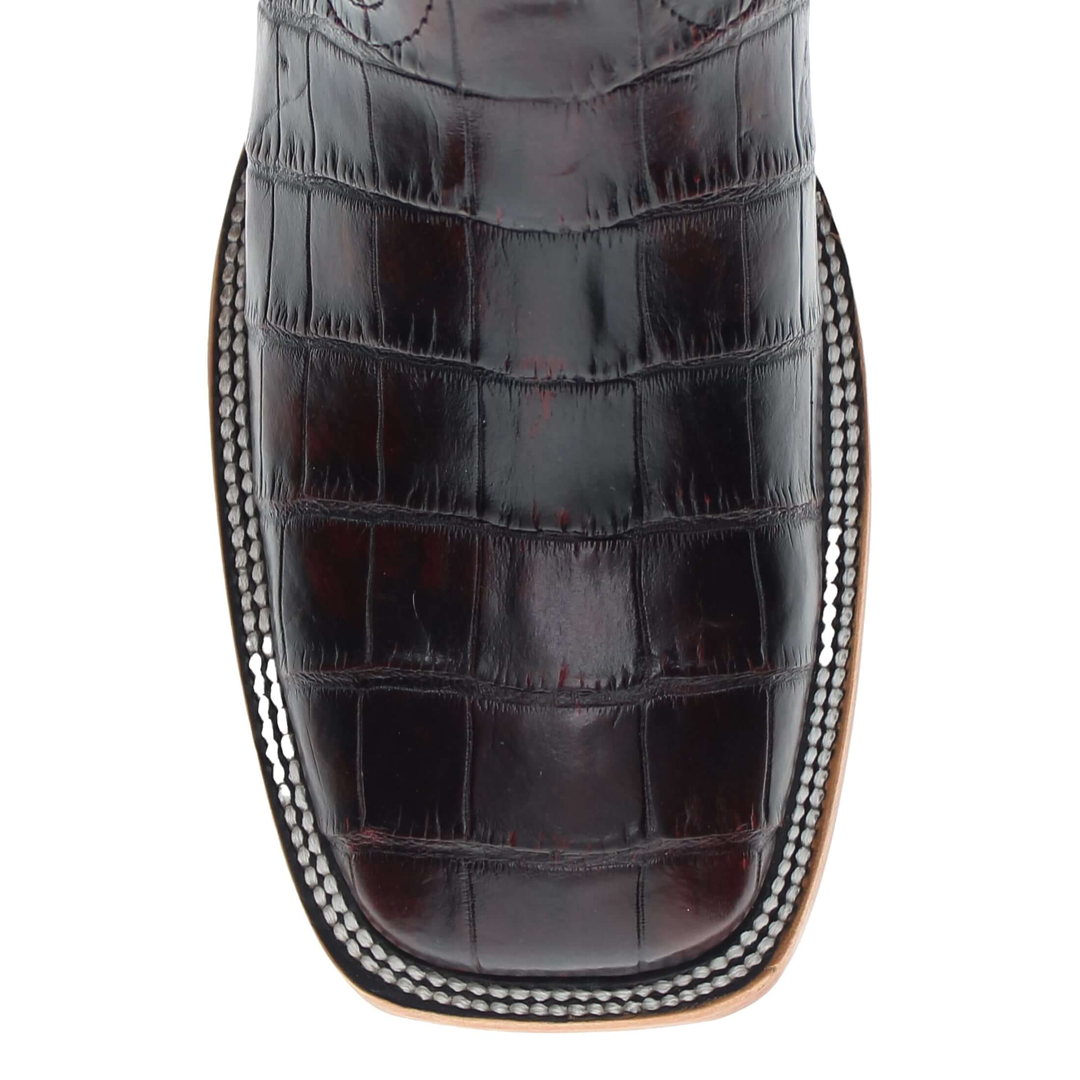 Mens Black Cherry American Alligator Belly Tail Square Toe Cowboy Boots with Similar Look to Caiman by Vaccari