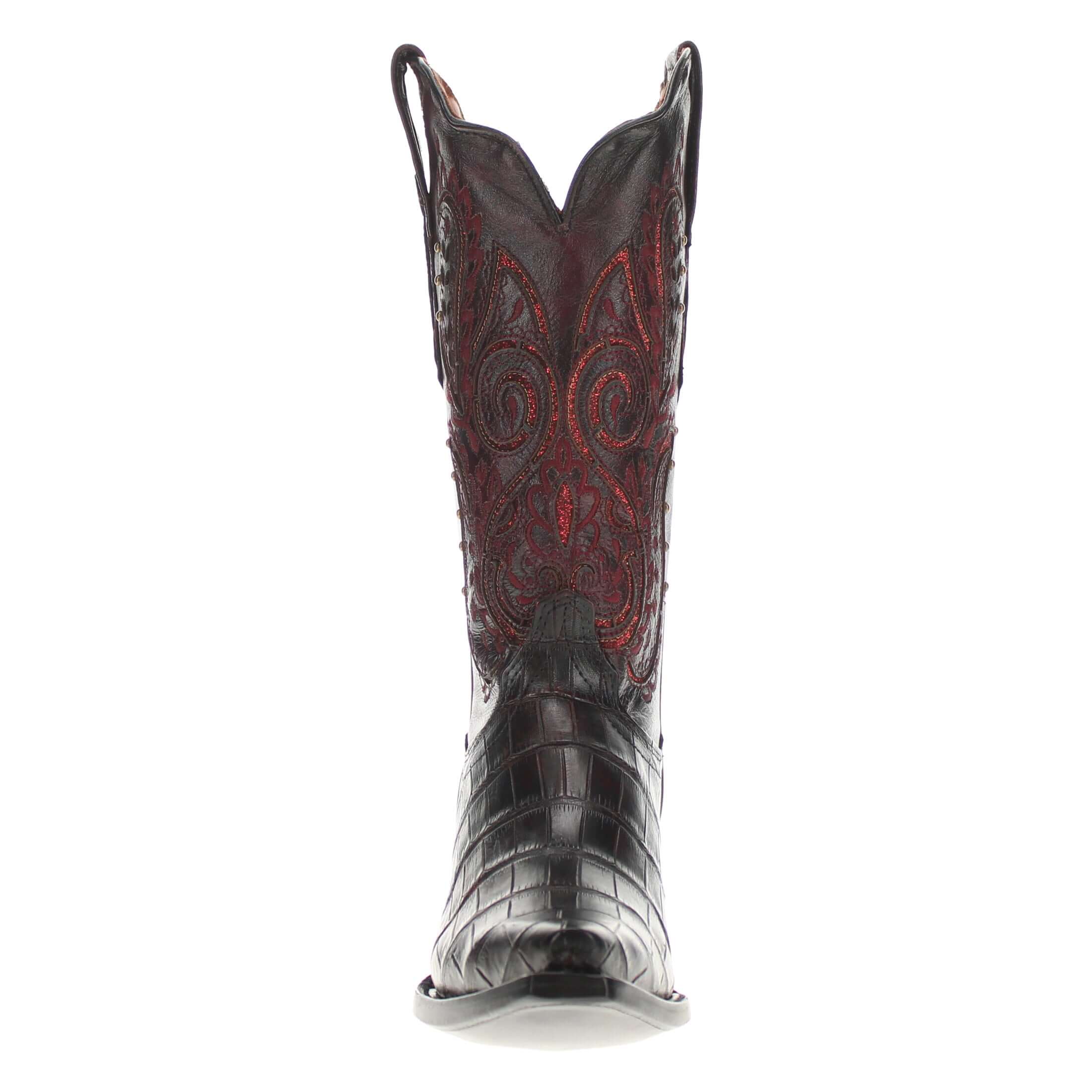 Women's Black Cherry American Alligator Belly Boots with Inlays by Vaccari