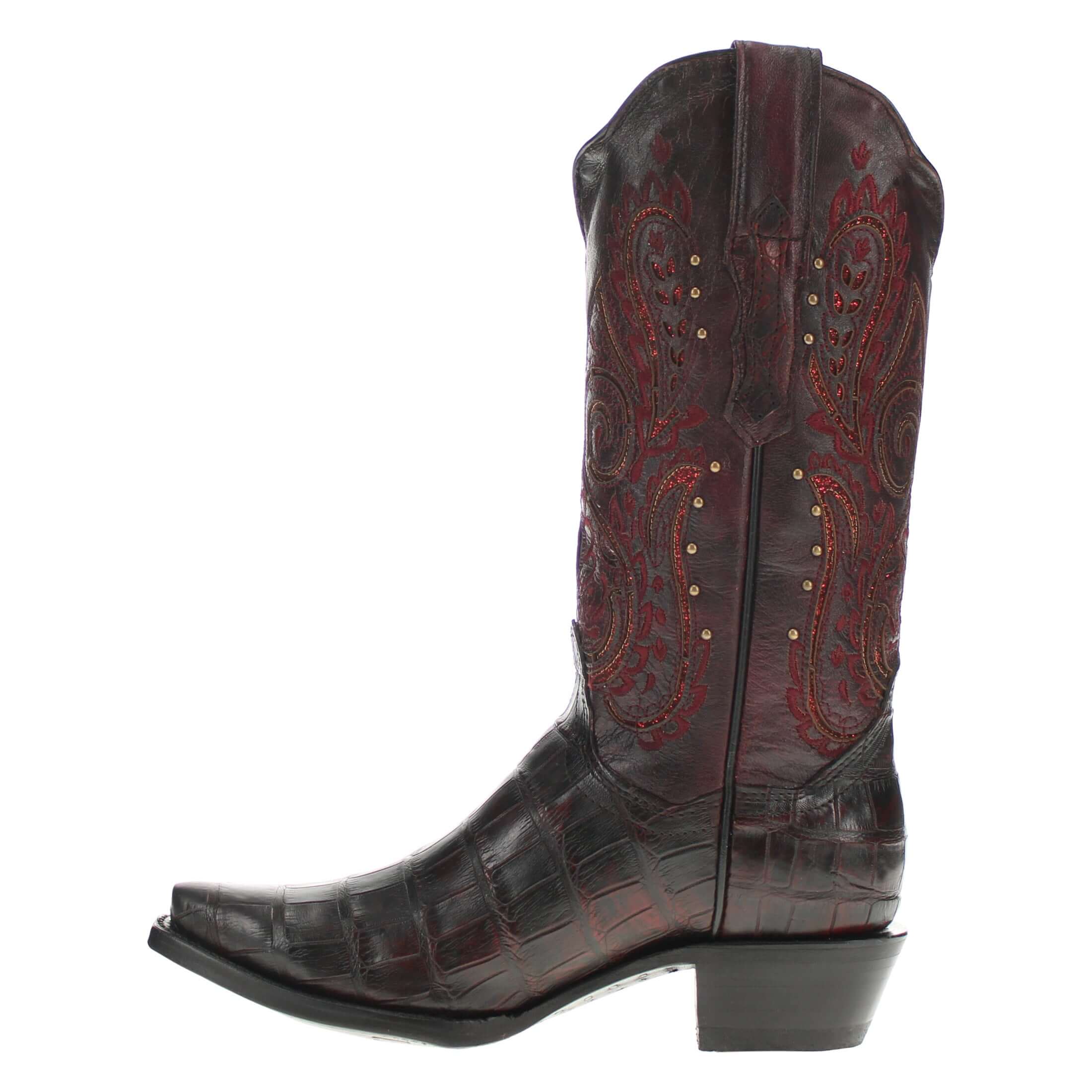 Women's Black Cherry American Alligator Belly Boots with Inlays by Vaccari